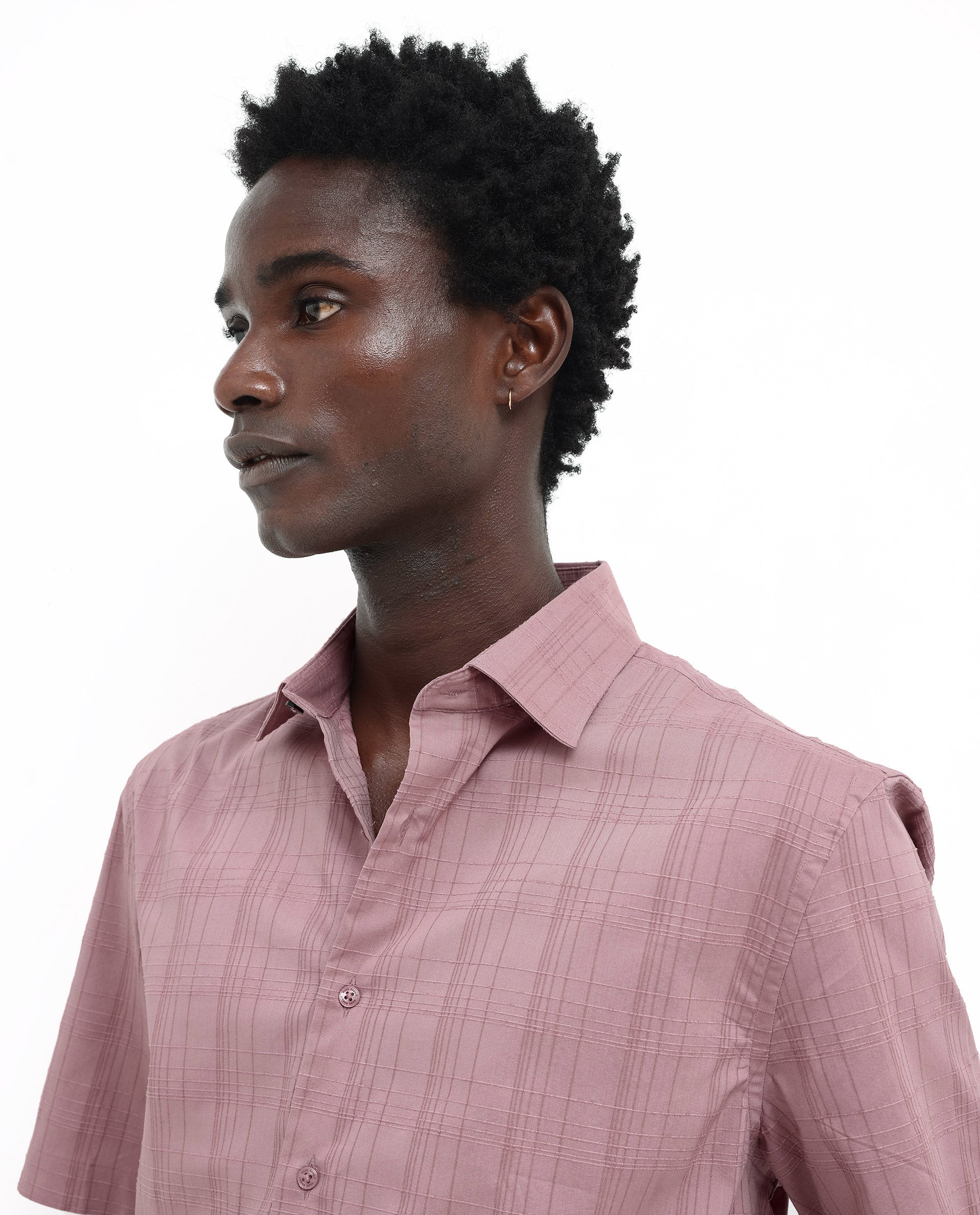 Rare Rabbit Men's Pesca Dusky Pink Cotton Polyester Fabric Short Sleeve Boxy Fit Checks Shirt