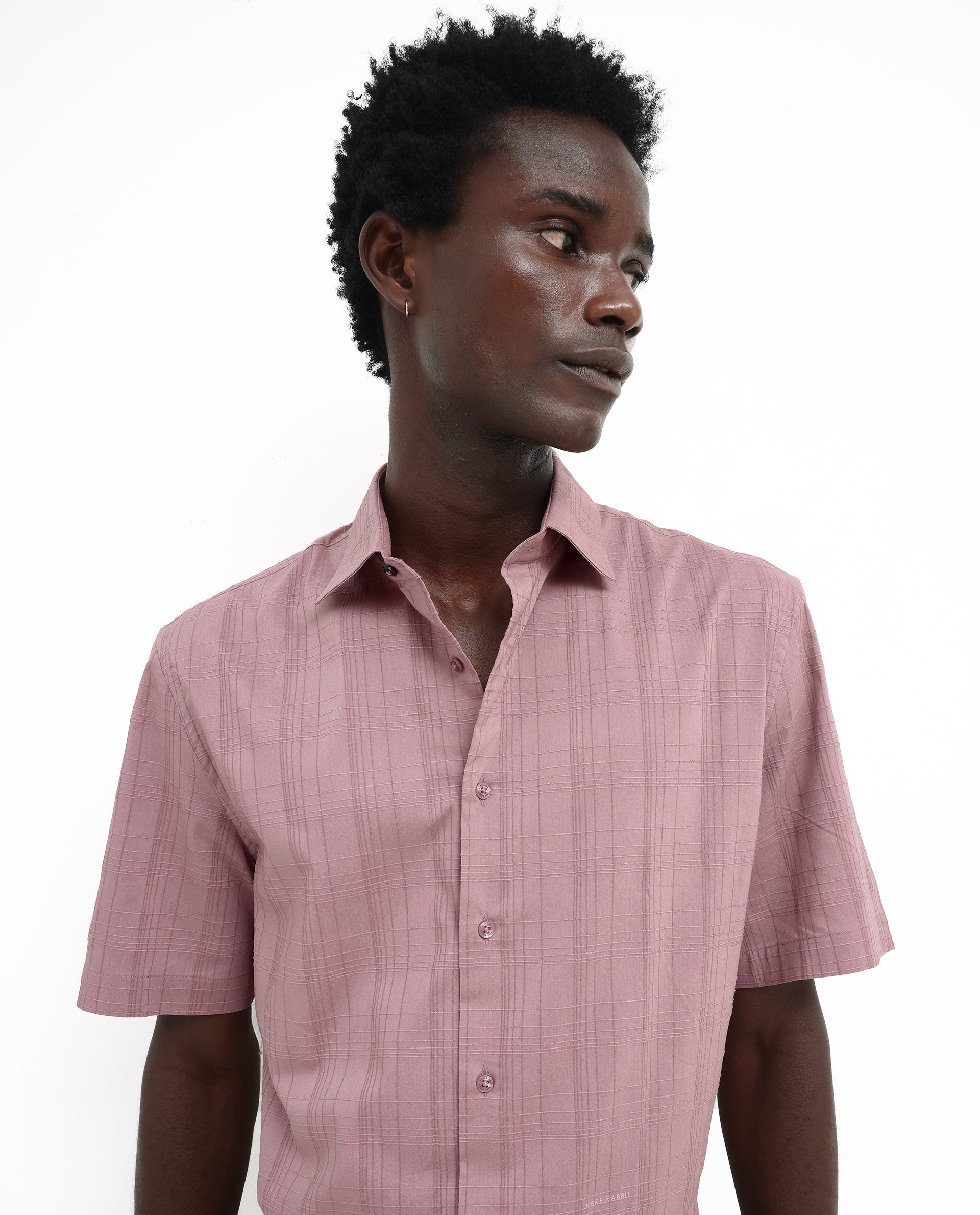 Rare Rabbit Men's Pesca Dusky Pink Cotton Polyester Fabric Short Sleeve Boxy Fit Checks Shirt