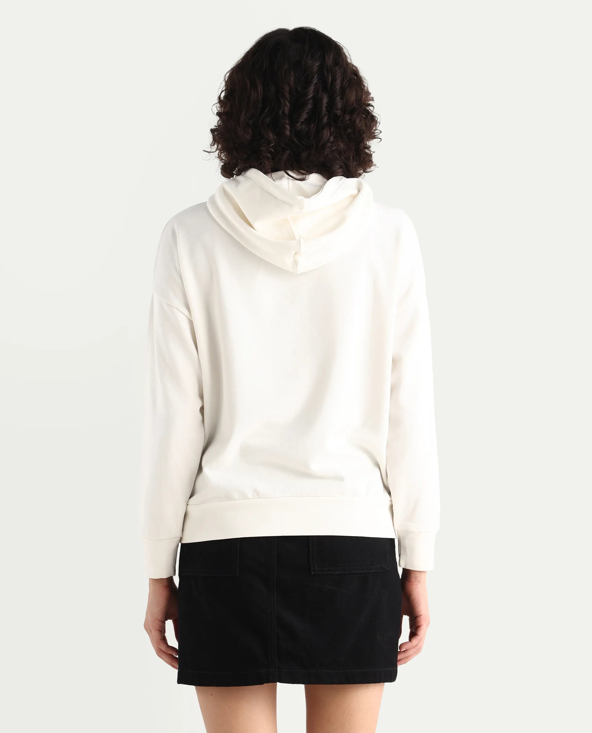 Rareism Women's Pesm Off White Knit Hooded Plain Relaxed Fit Sweatshirt