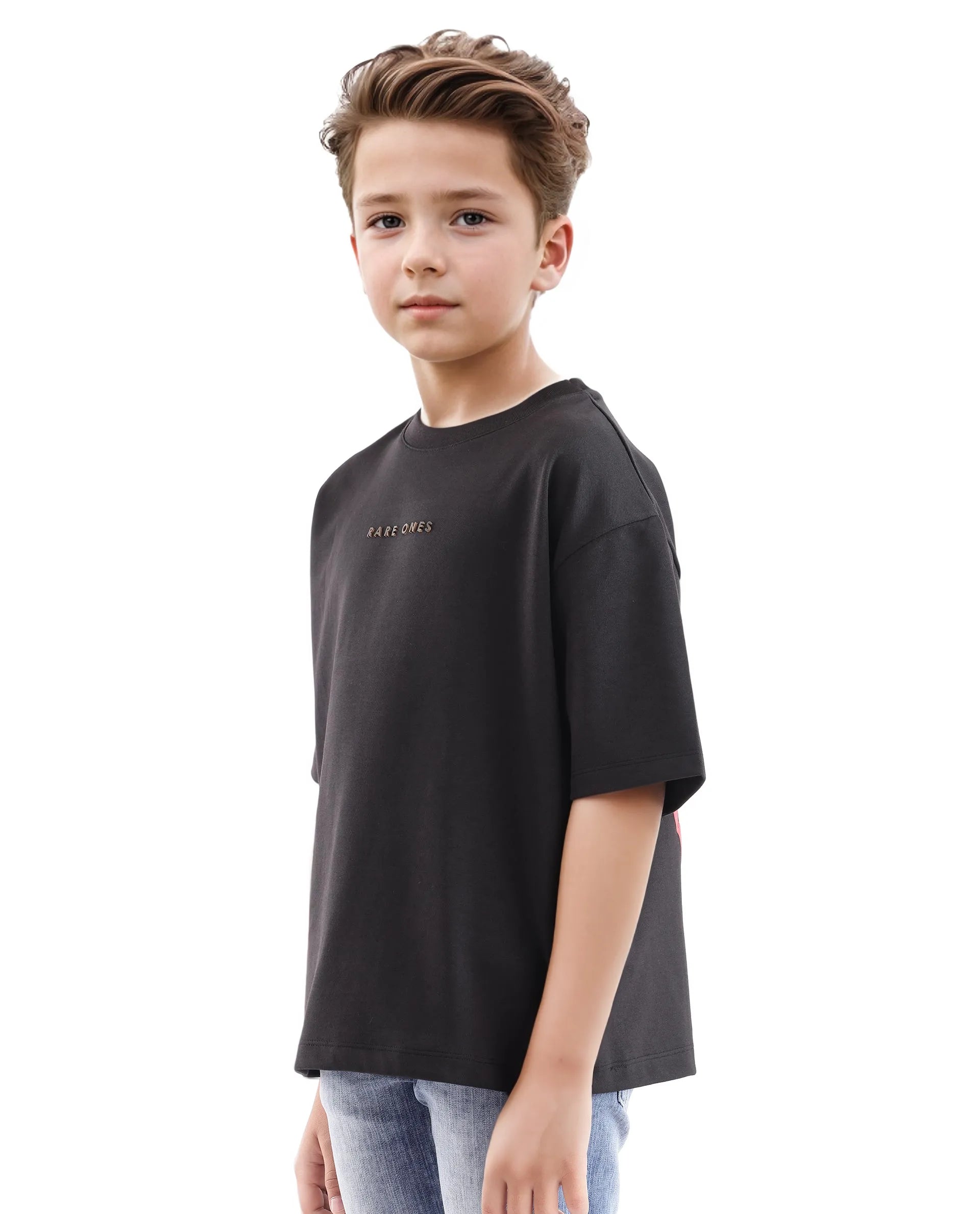 Rare Ones Kids Pete Black Cotton Half Sleeves Crew Neck Oversized Fit HD Print Branded T-Shirt