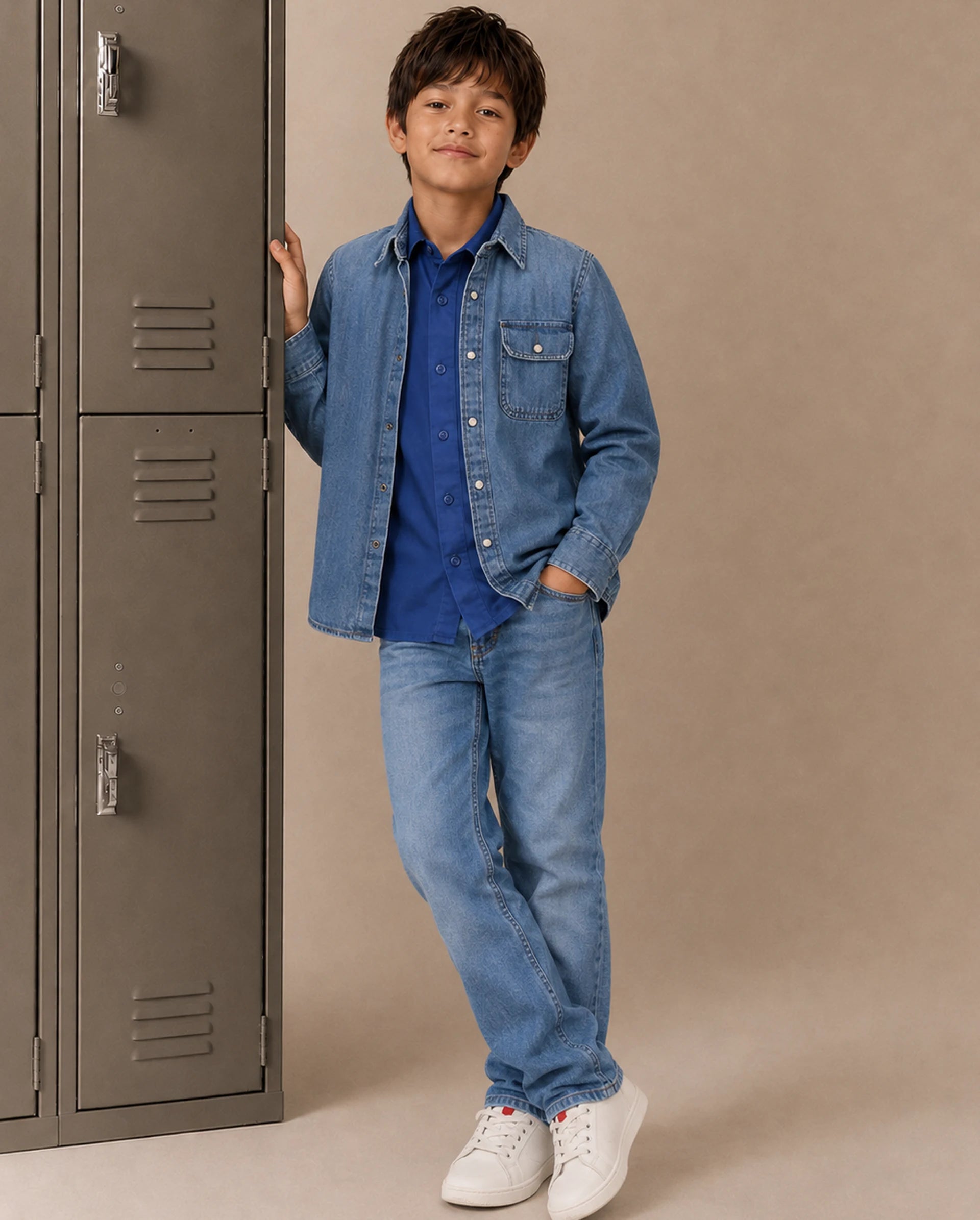 Rare Ones Kids Peter Light Blue Cotton Blend Fabric Pull-On Closure Regular Fit Jeans