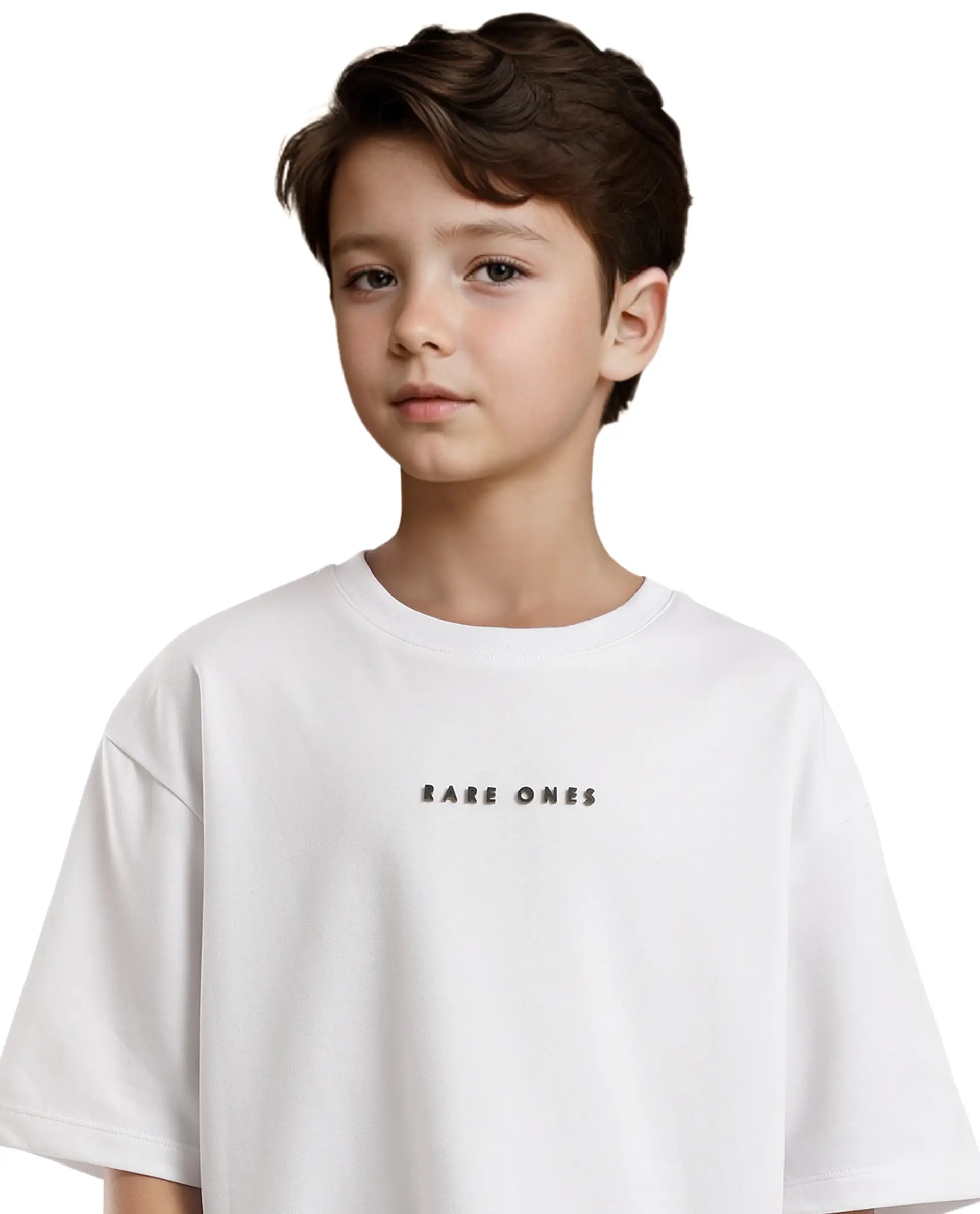 Rare Ones Kids Pete White Cotton Half Sleeves Crew Neck Oversized Fit HD Print Branded T-Shirt