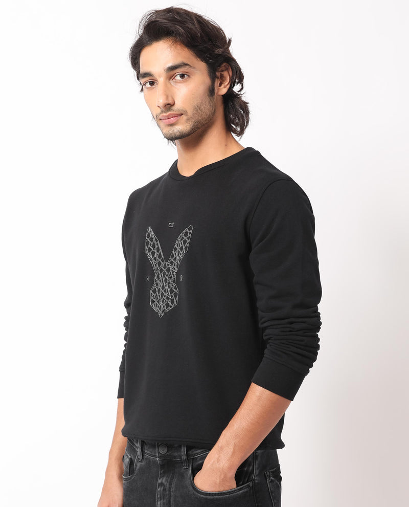 Rare Rabbit Men'S Petraa Black Sweatshirt Full Sleeves Solid