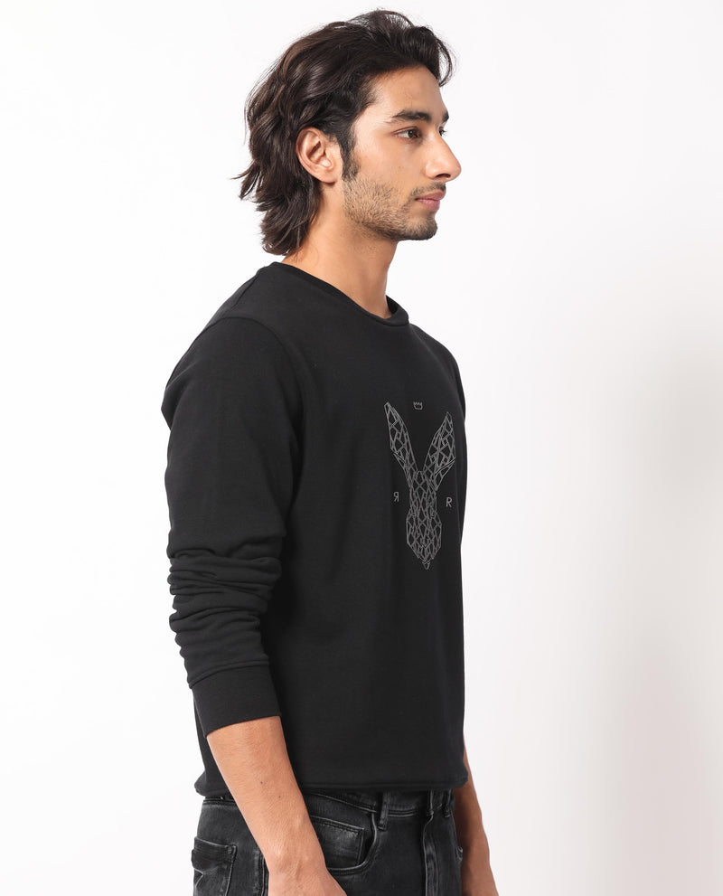 Rare Rabbit Men'S Petraa Black Sweatshirt Full Sleeves Solid