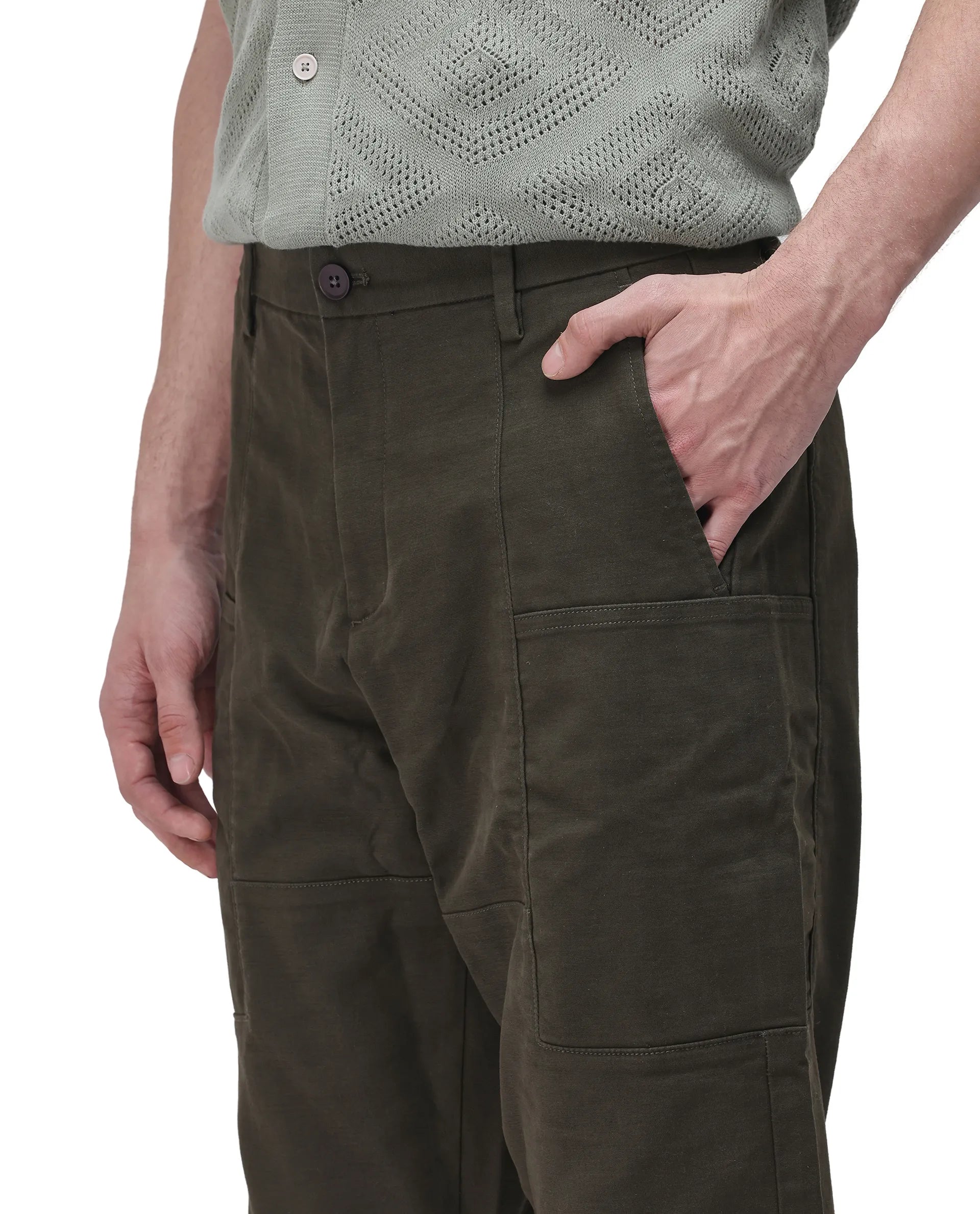 Rare Rabbit Men's Petro Dark Olive Cotton Plain Straight Fit Trouser
