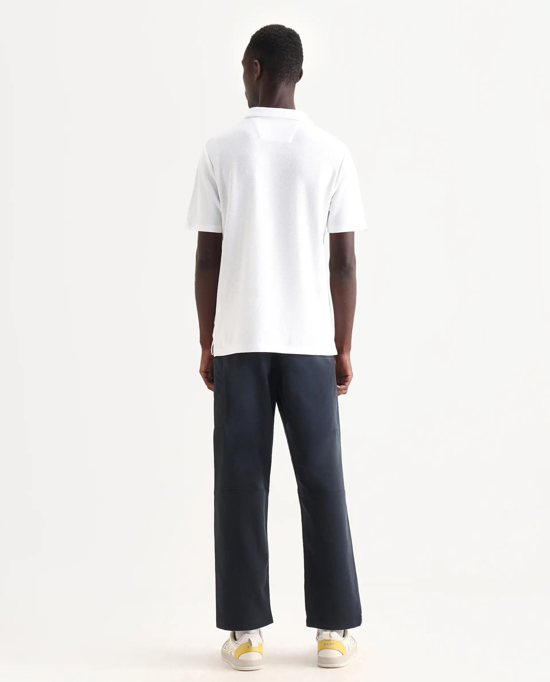 Rare Rabbit Men's Petro Navy Cotton Plain Straight Fit Trouser