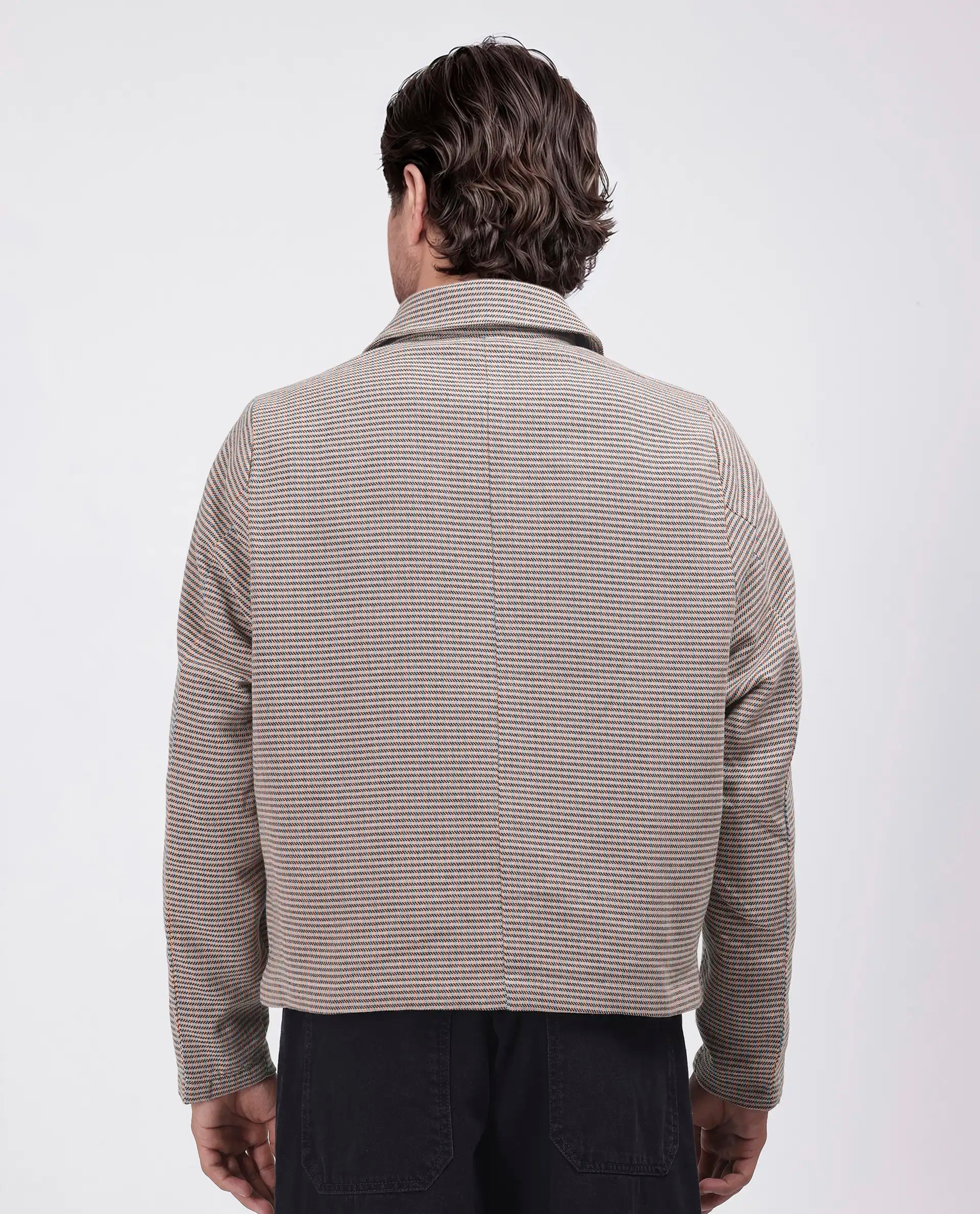 Rare Rabbit Men Pexrul Rust Cotton Fabric Full Sleeve Zipper Closure Yarn Dyed Checked Jacket