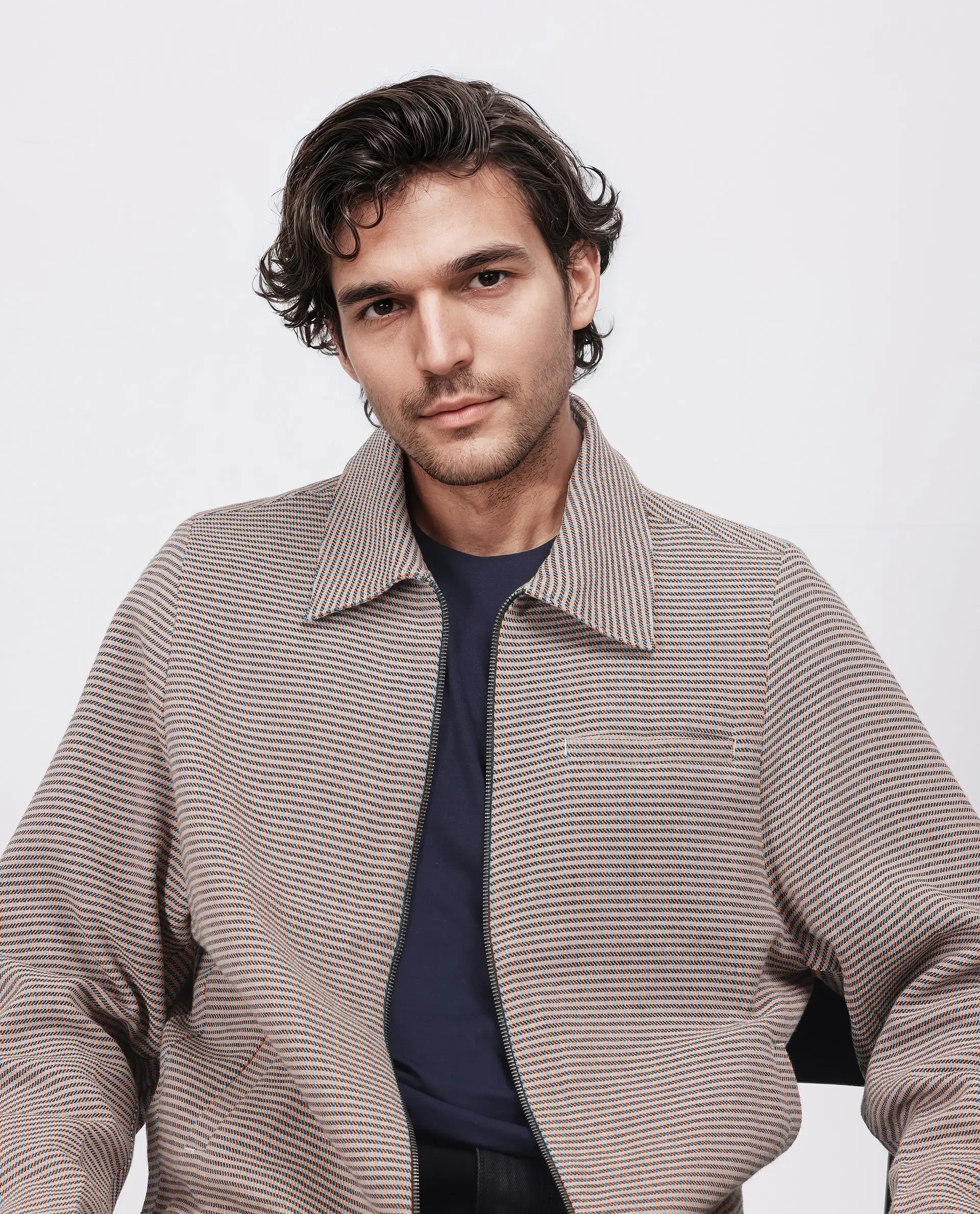 Rare Rabbit Men Pexrul Rust Cotton Fabric Full Sleeve Zipper Closure Yarn Dyed Checked Jacket