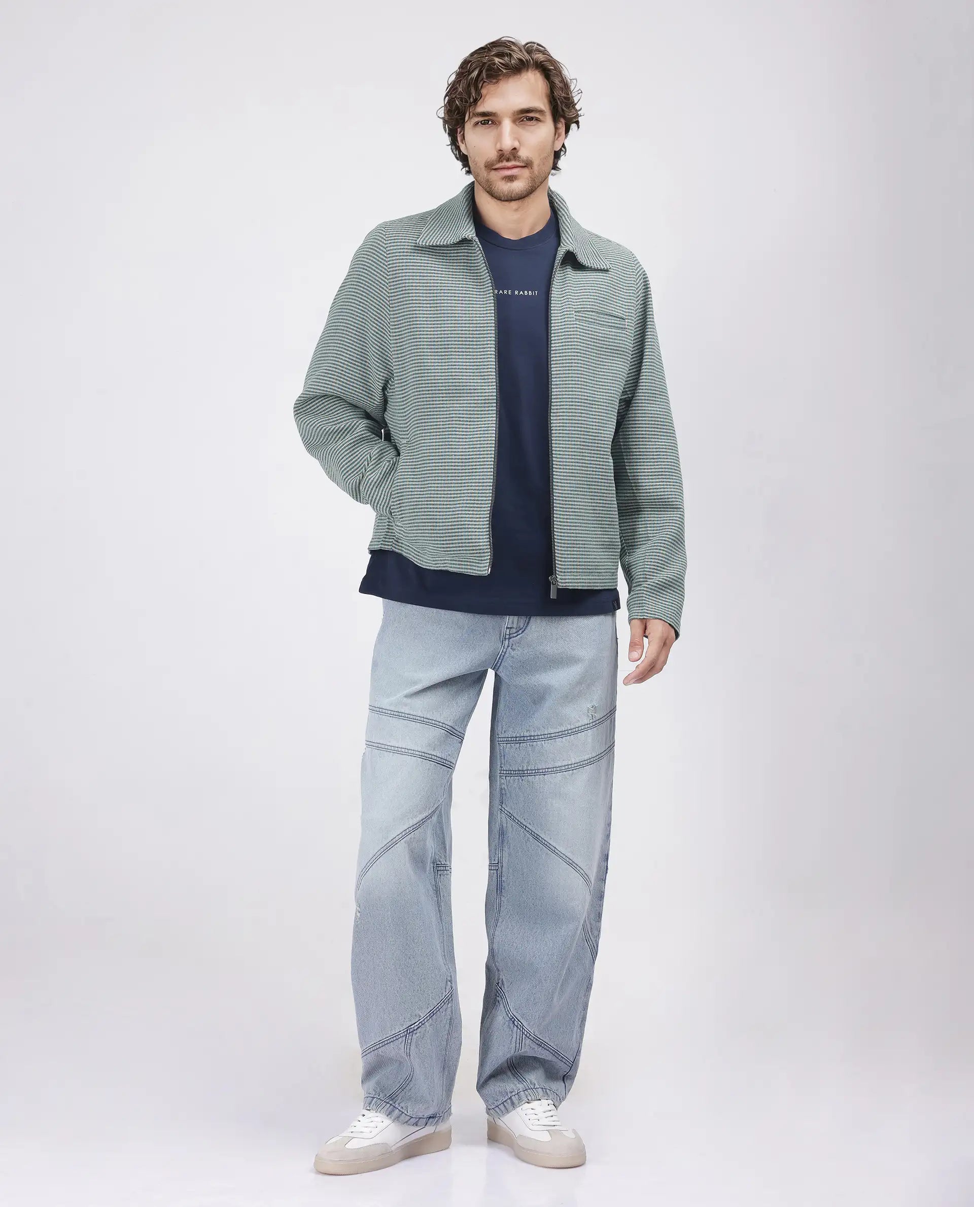 Rare Rabbit Men Pexrul Teal Cotton Fabric Full Sleeve Zipper Closure Yarn Dyed Checked Jacket