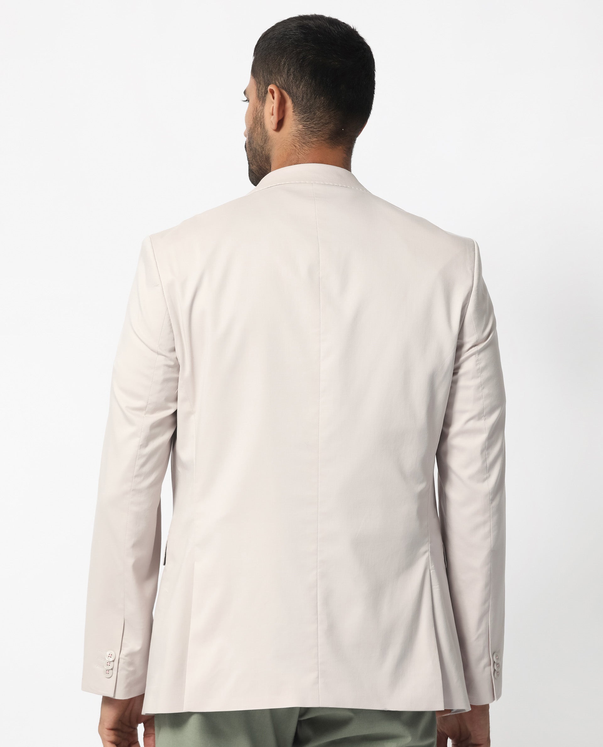 Rare Rabbit Men's Peyton Light Beige Polyester Viscose Fabric Notch Lapel Single Breasted Tailored Fit Solid Blazer