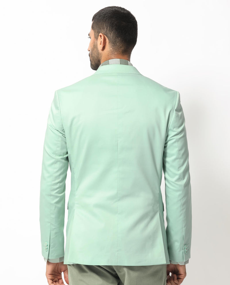 Rare Rabbit Men's Peyton Pastel Green Polyester Viscose Fabric Notch Lapel Single Breasted Tailored Fit Solid Blazer