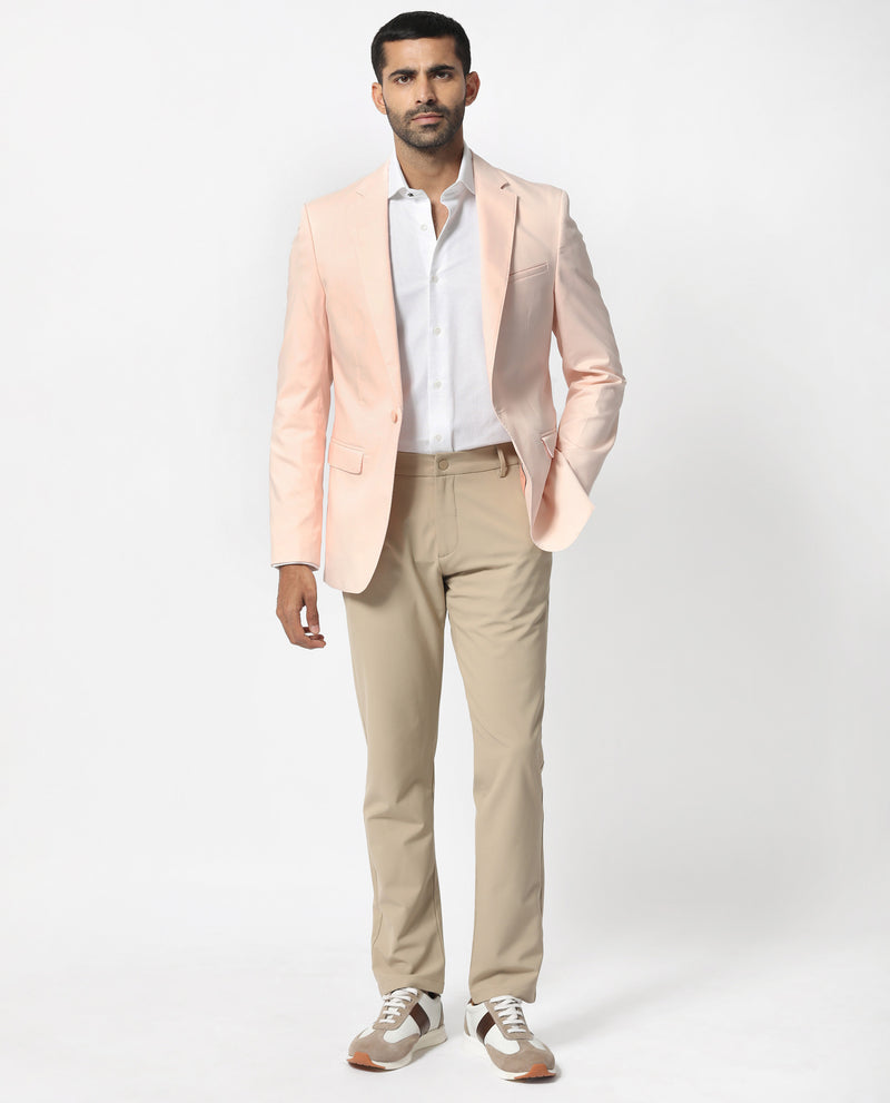Rare Rabbit Men's Peyton Pastel Pink Polyester Viscose Fabric Notch Lapel Single Breasted Tailored Fit Solid Blazer
