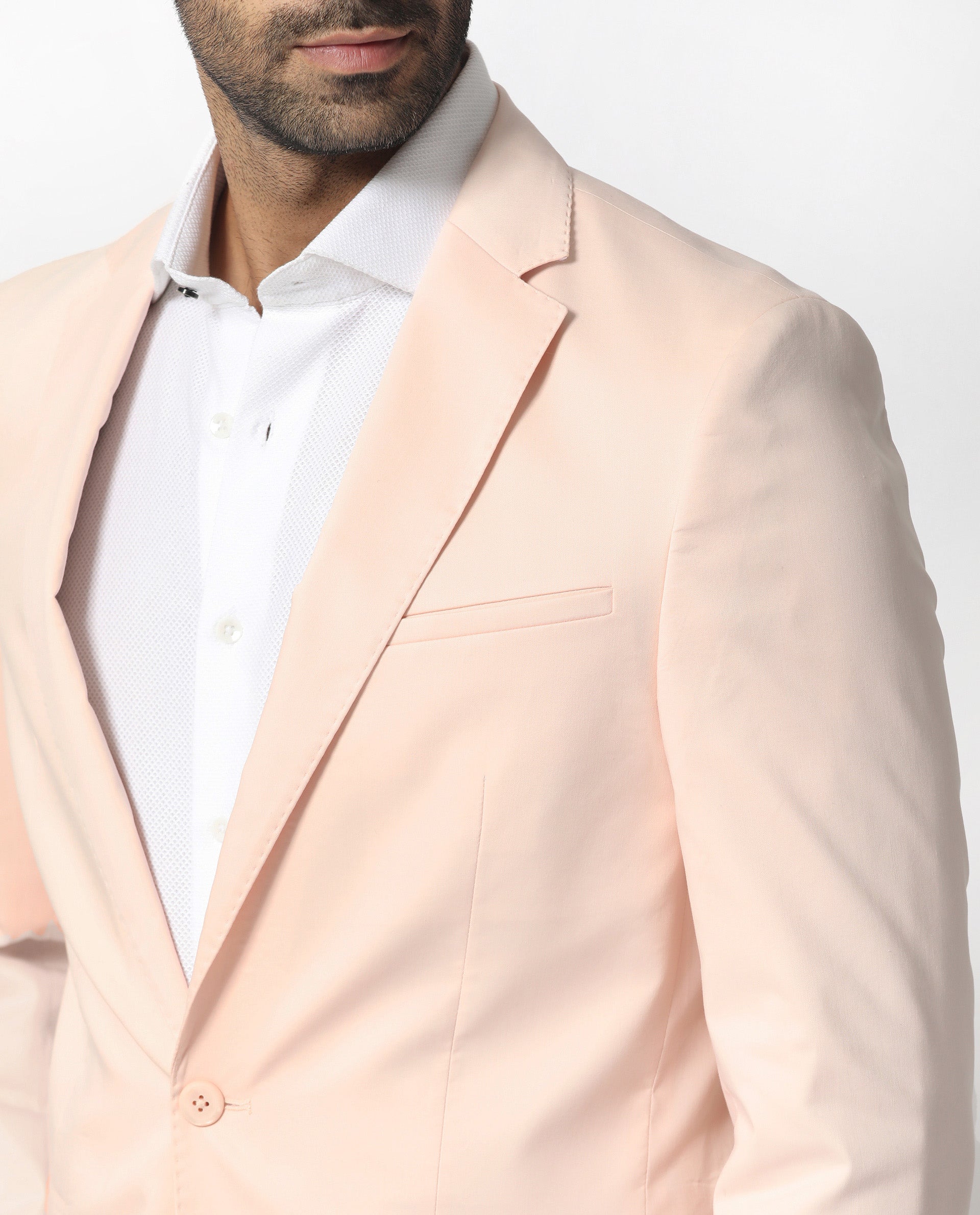 Rare Rabbit Men's Peyton Pastel Pink Polyester Plain Tailored Fit Full