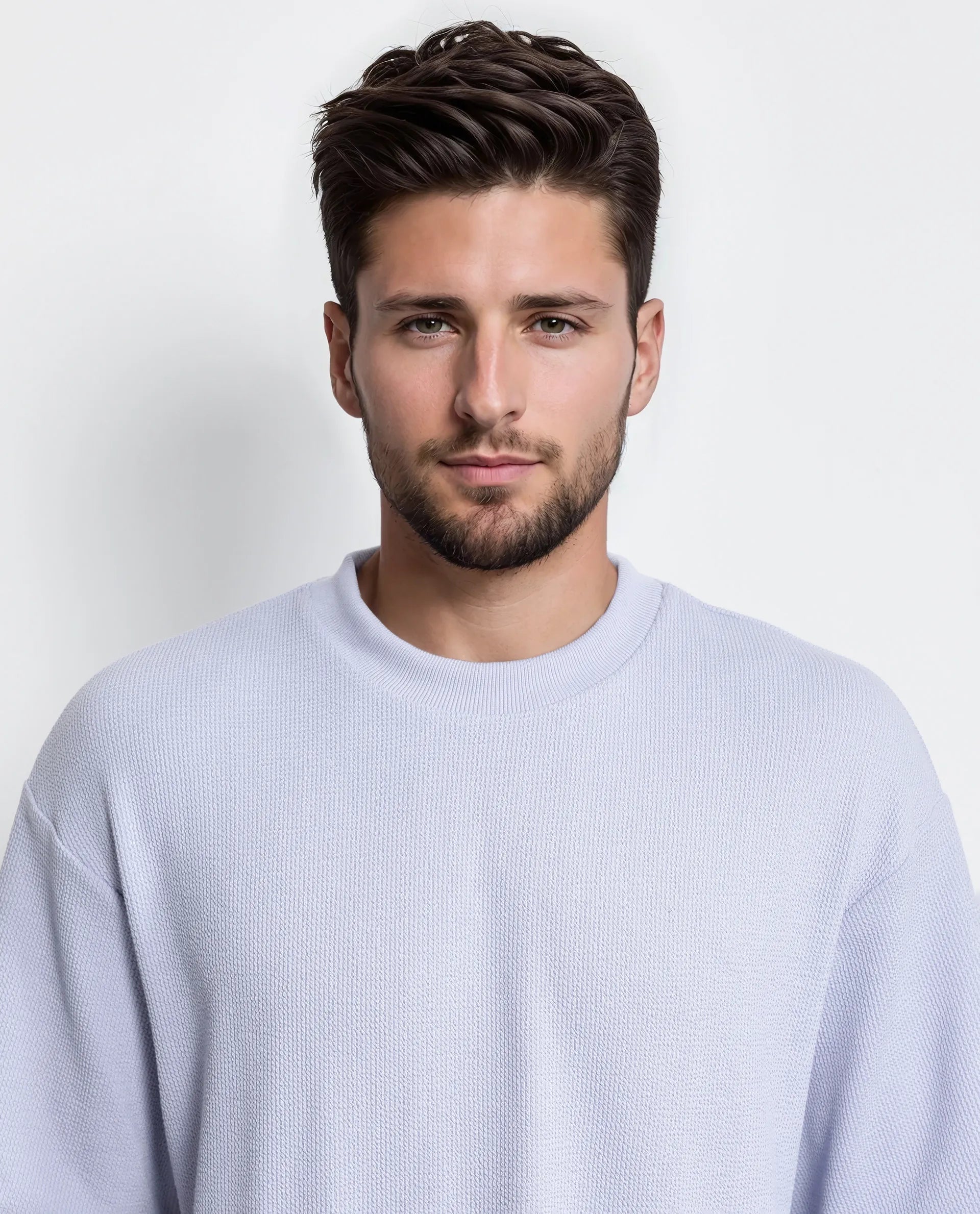 Rare Rabbit Men Phix Dusky Purple Poly Blend Fabric Short Sleeve Crew Neck Textured T-Shirt