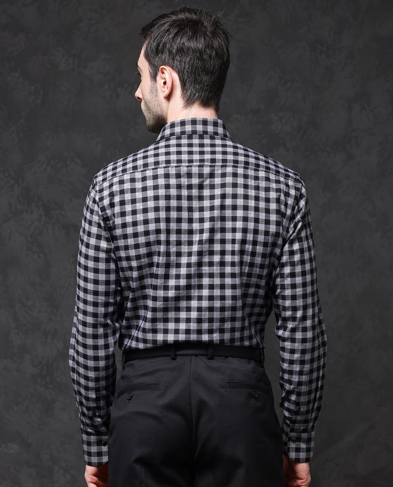 Rare Rabbit Mens Pictor Black Full Sleeve Regular Collar Cotton Premium Check Shirt