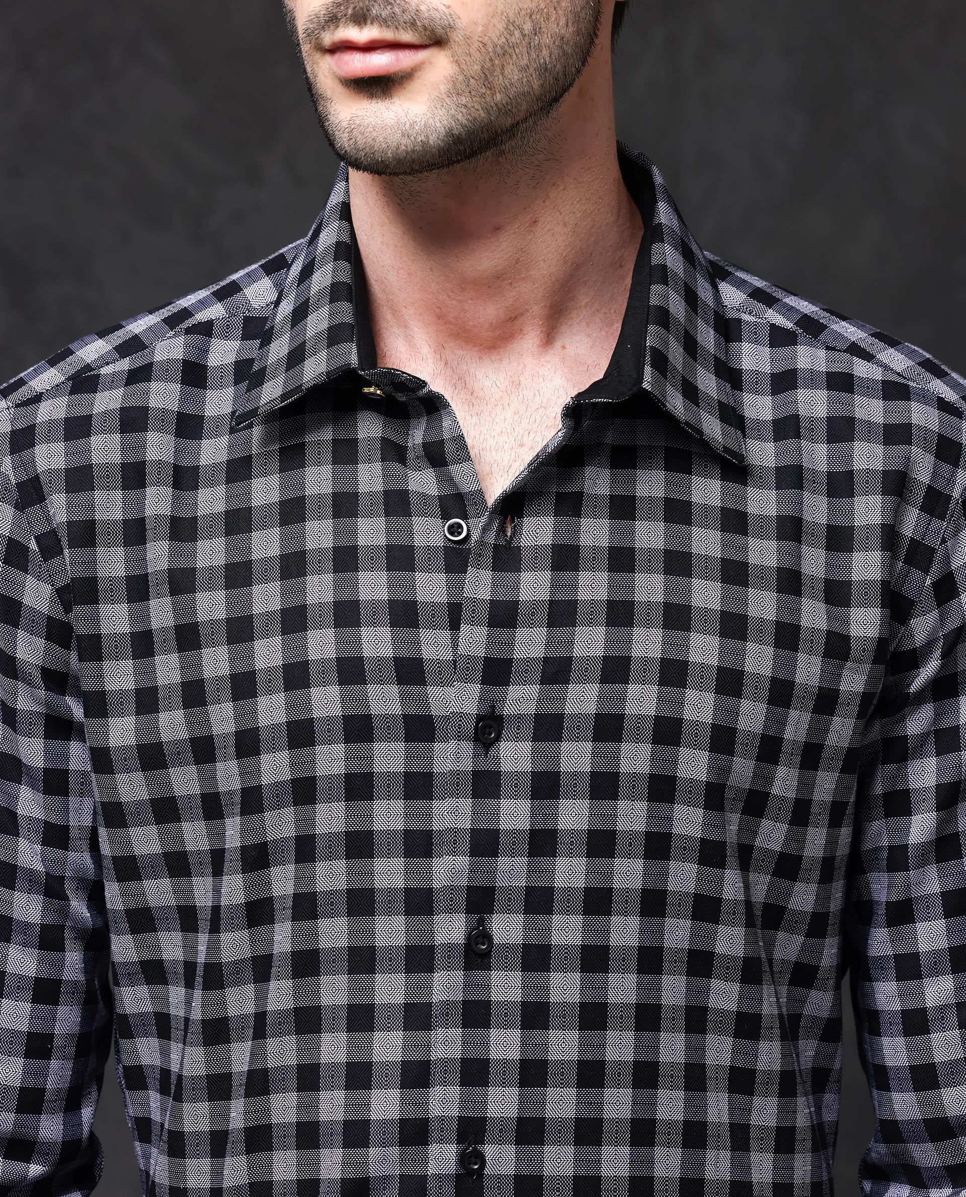Rare Rabbit Mens Pictor Black Full Sleeve Regular Collar Cotton Premium Check Shirt