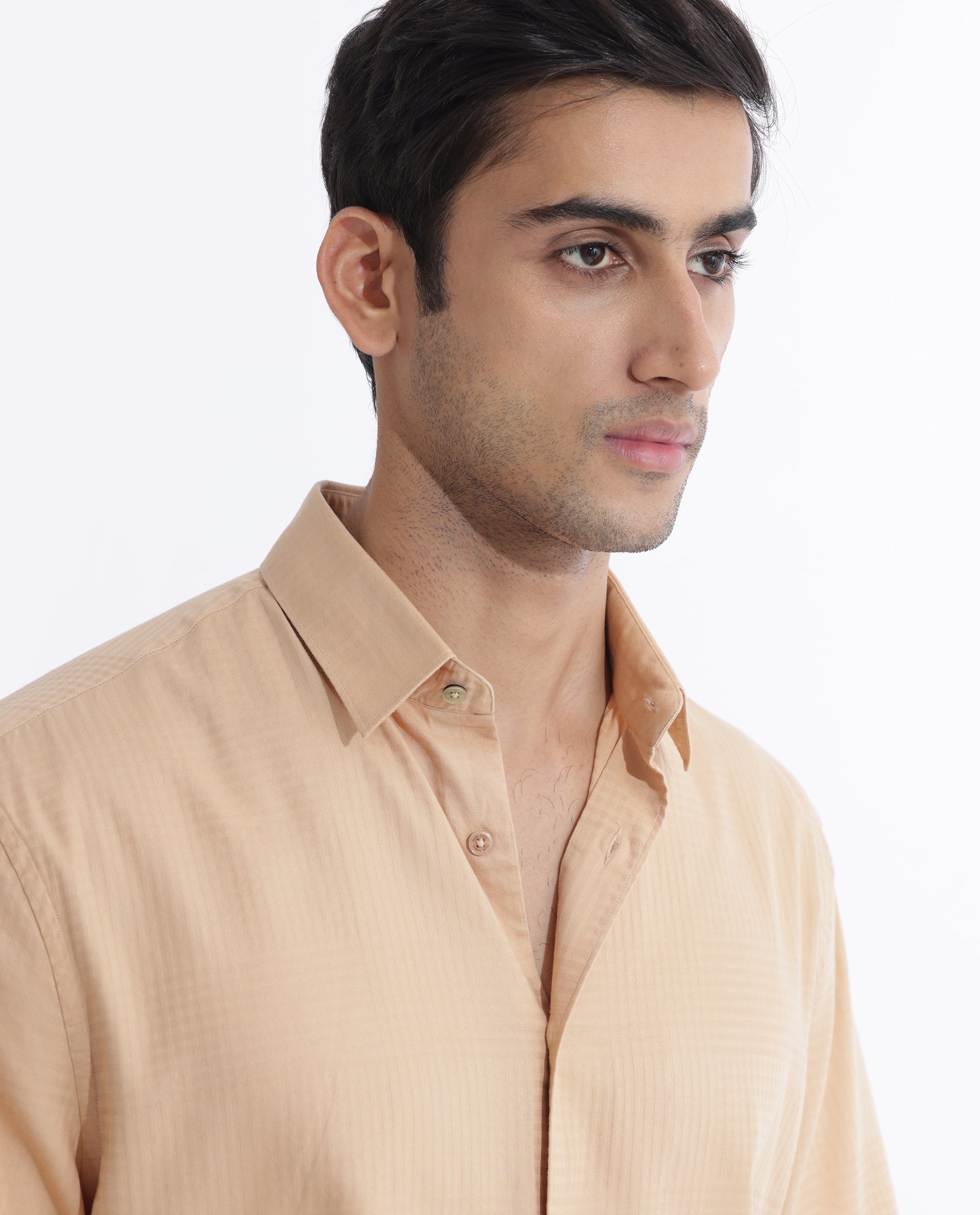 Rare Rabbit Men's Pied Beige Cotton Lyocell Fabric Half Sleeves Gingham Checks Shirt