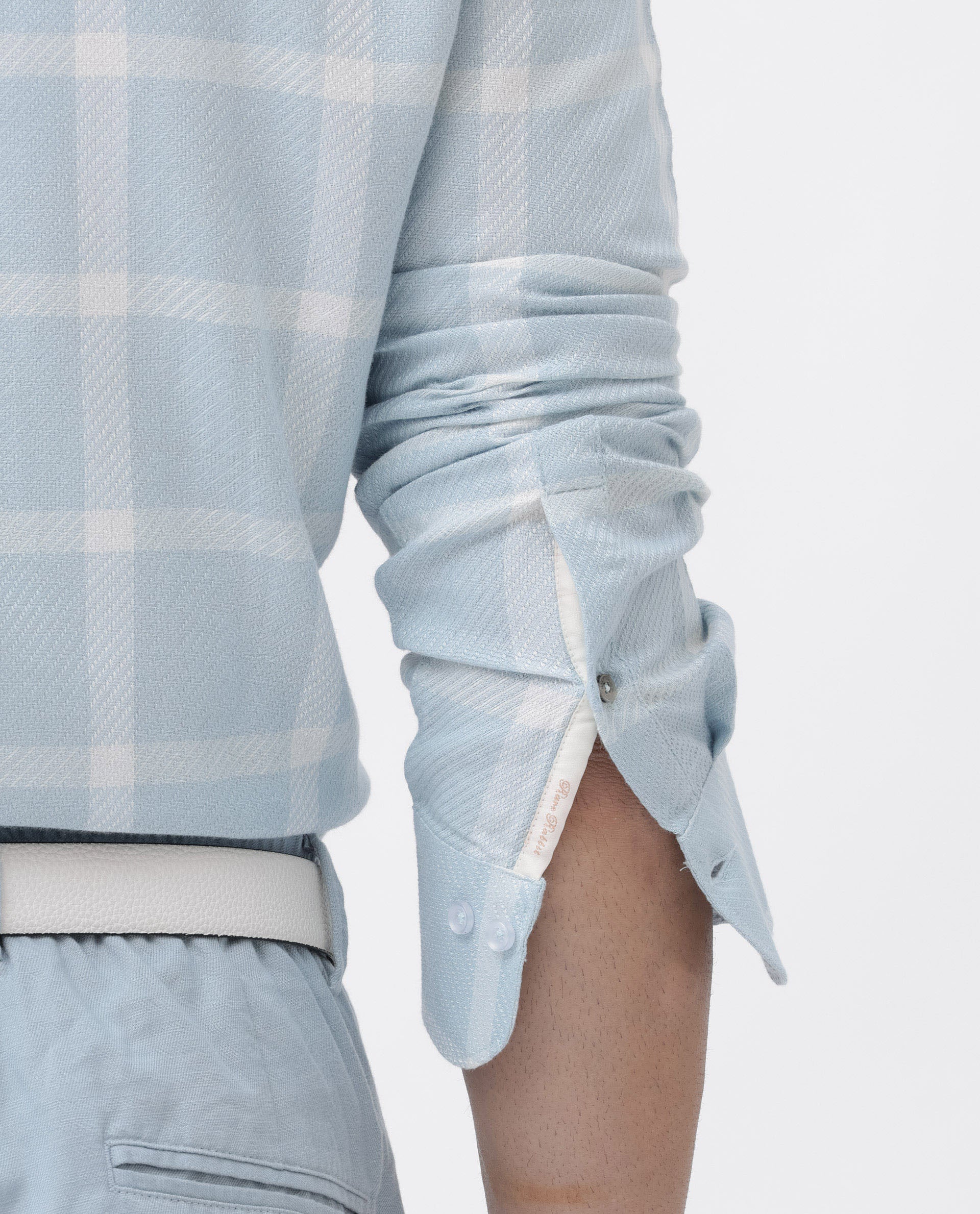 Rare Rabbit Mens Pierce Light Blue Cotton Viscose Fabric Full Sleeves Checks Shirt