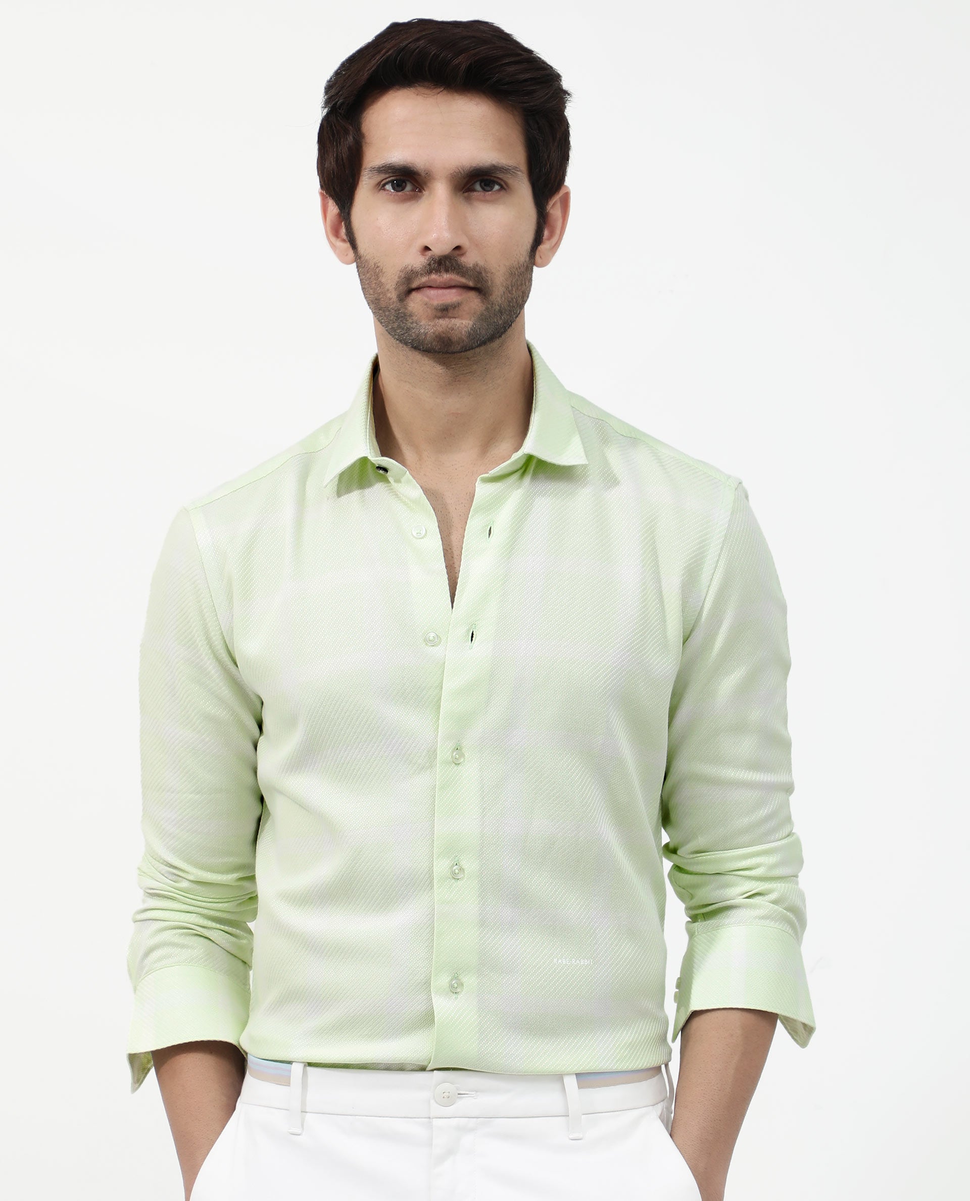 Rare Rabbit Mens Pierce Light Green Full Sleeve Cotton Checks Shirt