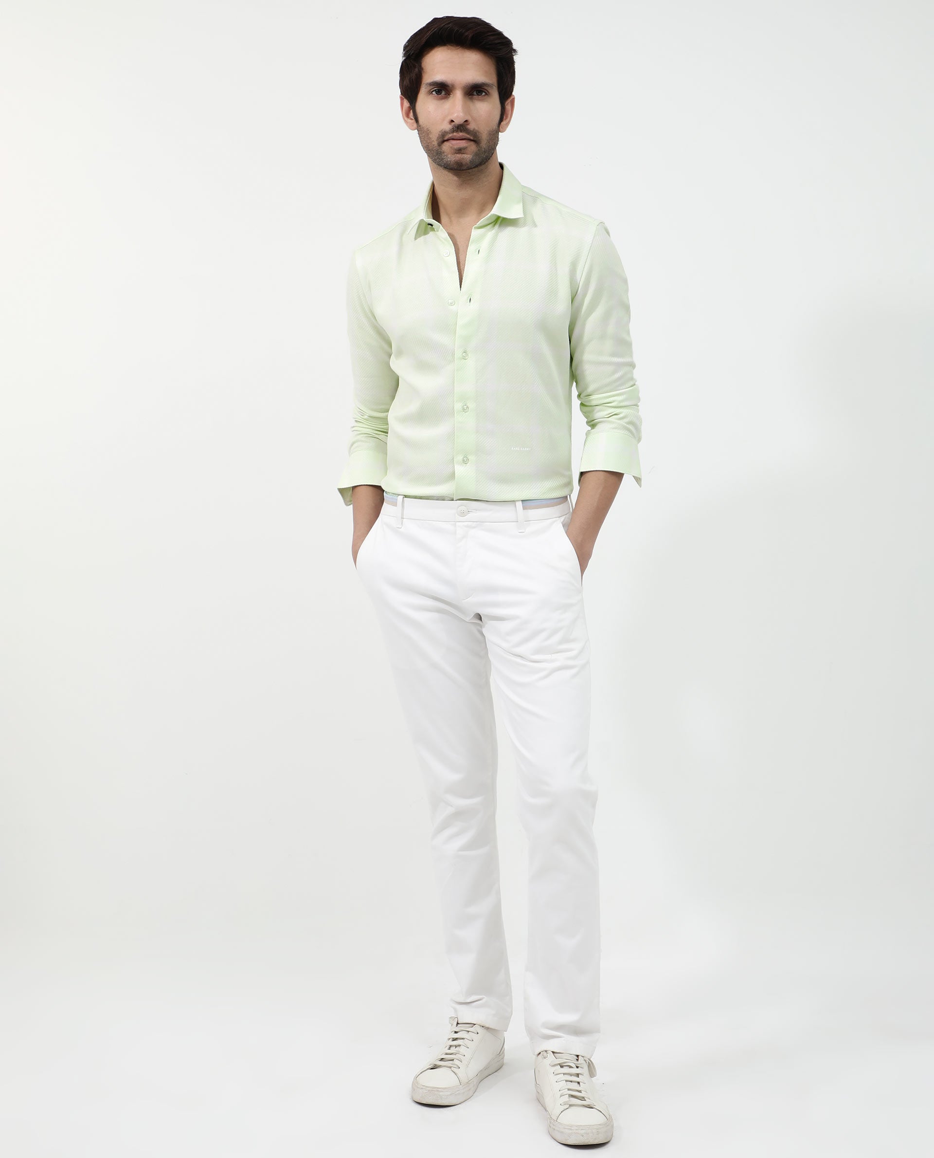 Rare Rabbit Mens Pierce Light Green Full Sleeve Cotton Checks Shirt