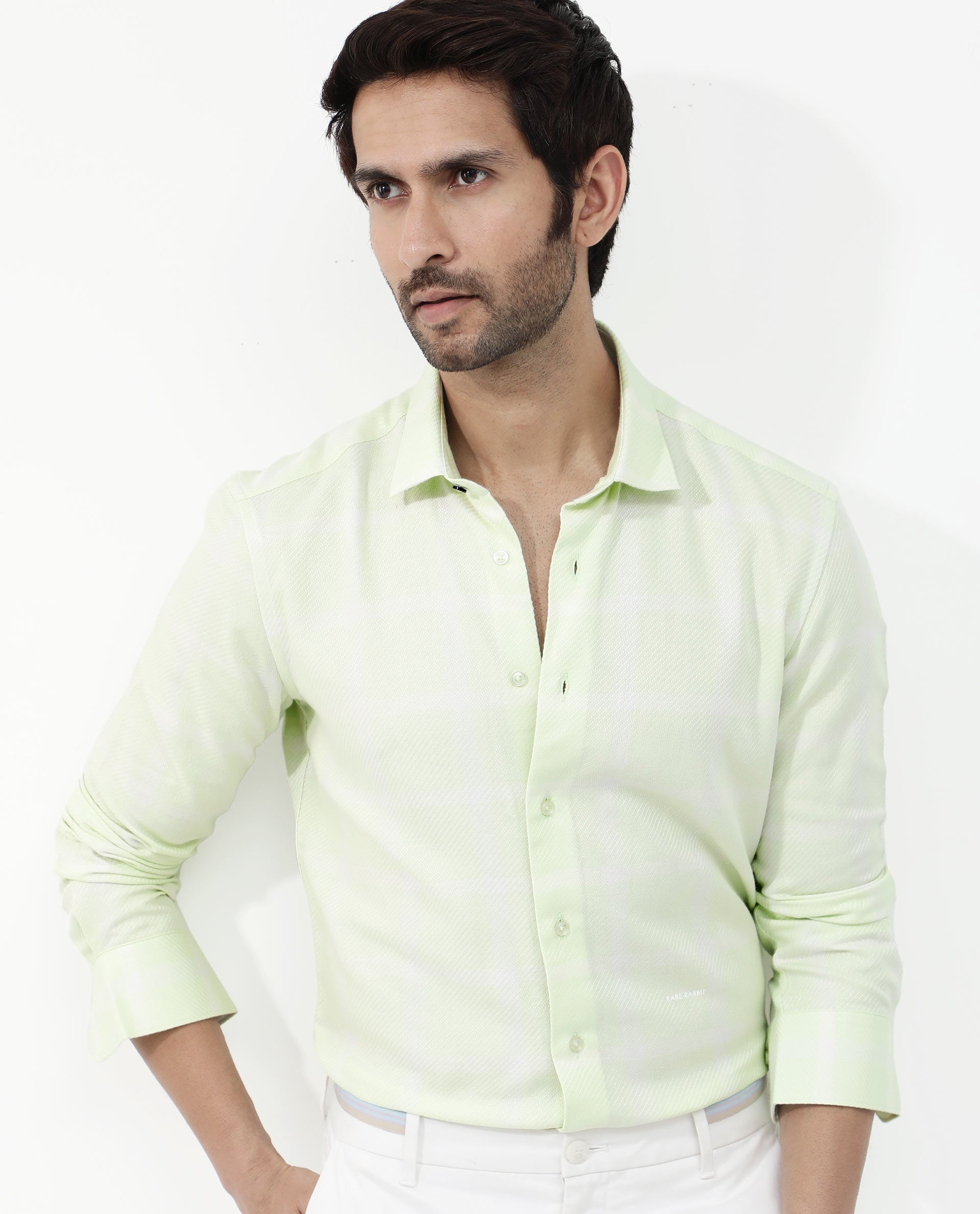 Rare Rabbit Mens Pierce Light Green Full Sleeve Cotton Checks Shirt