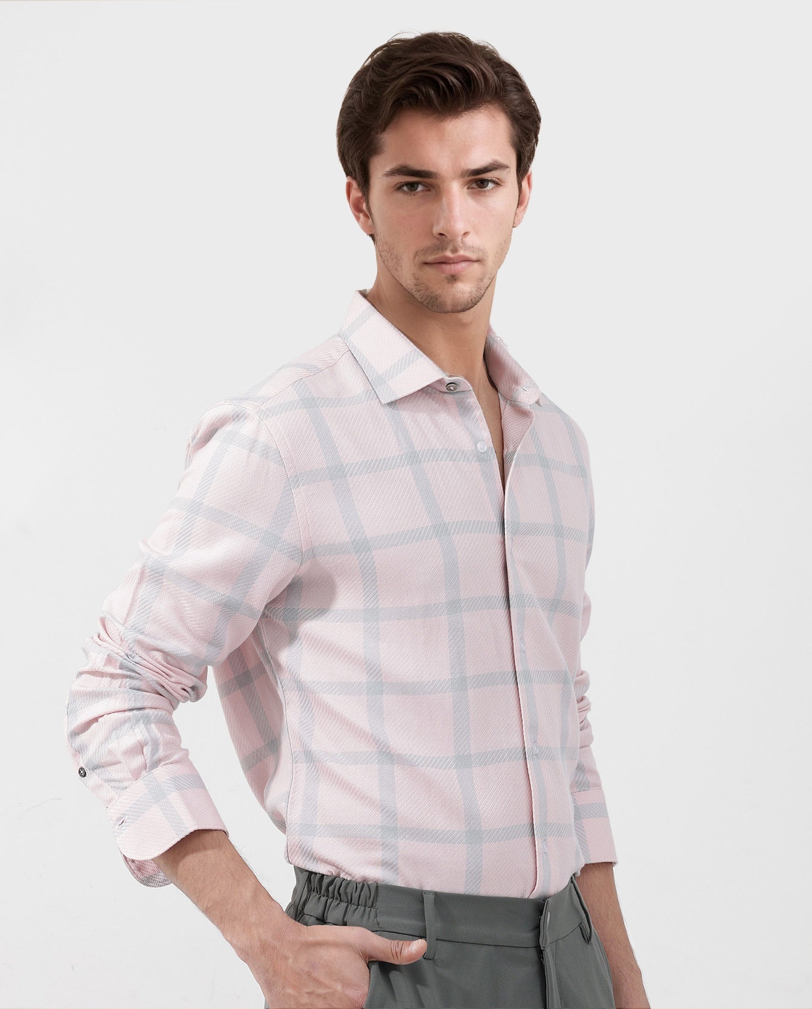 Rare Rabbit Mens Pierce Pink Cotton Viscose Fabric Full Sleeves Checks Shirt