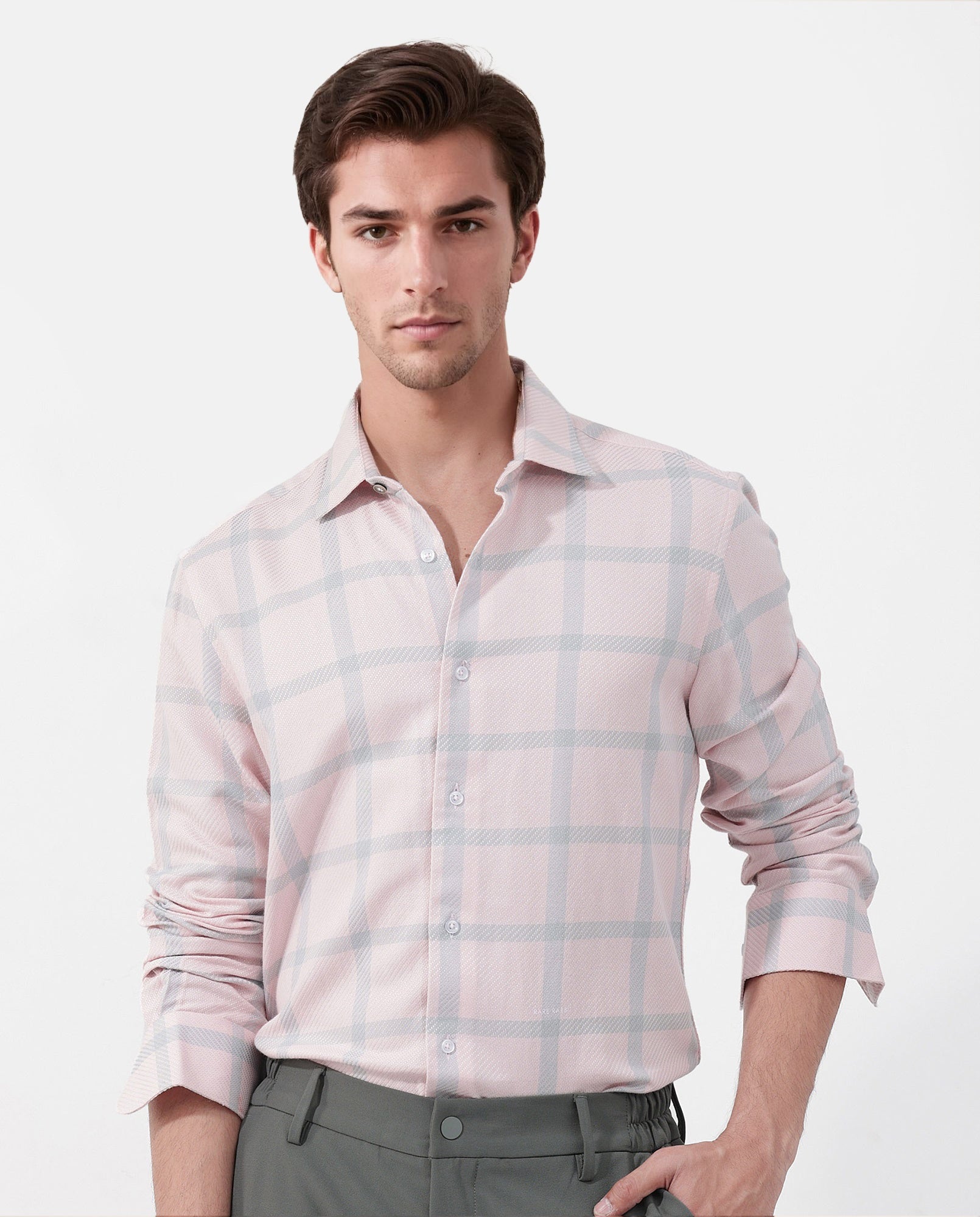 Rare Rabbit Mens Pierce Pink Cotton Viscose Fabric Full Sleeves Checks Shirt