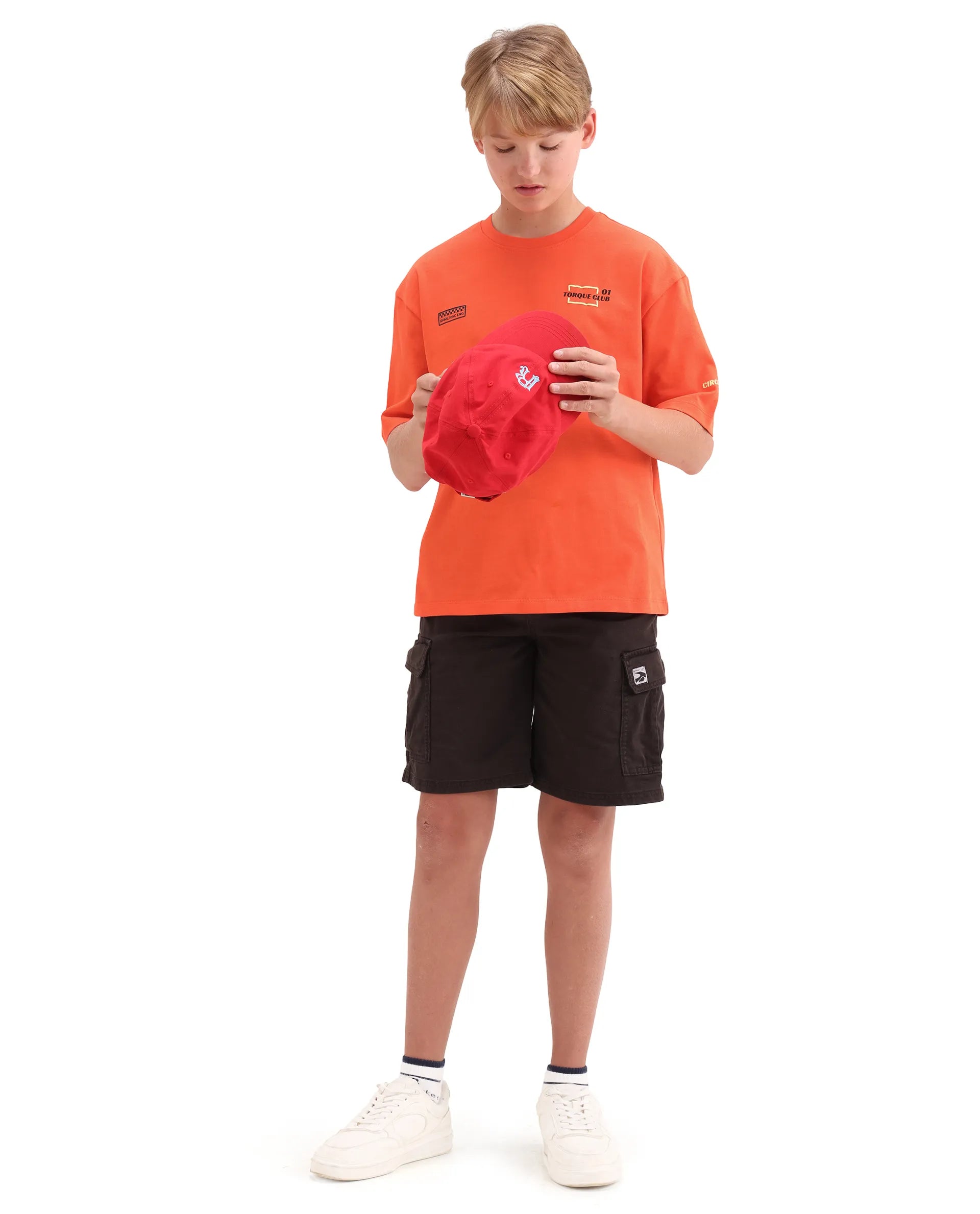 Rare Ones Kids Pite Orange Cotton Pull-On Closure Puff Print Oversized Fit T-Shirt