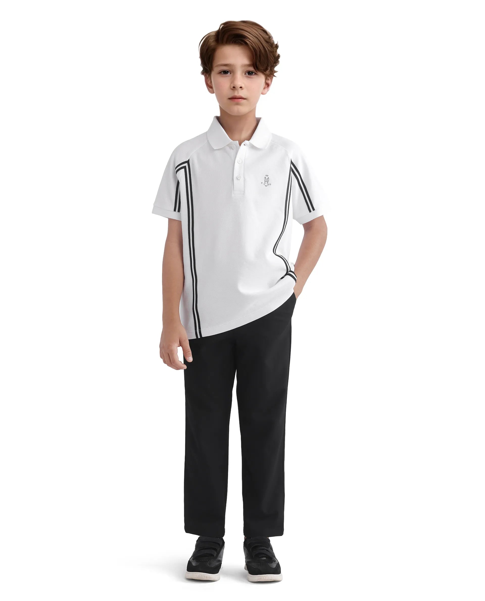 Rare Ones Kids Pinaco White Cotton Short Sleeve Tape Detailed Regular Fit Polo