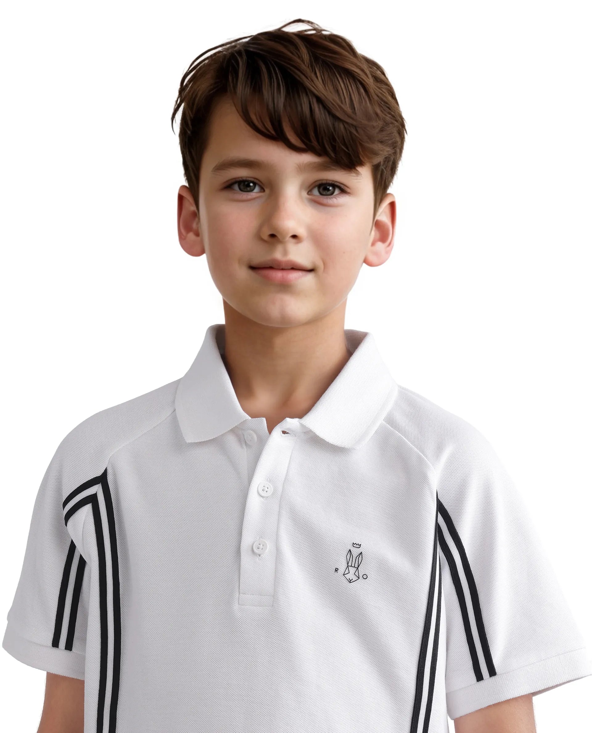 Rare Ones Kids Pinaco White Cotton Short Sleeve Tape Detailed Regular Fit Polo