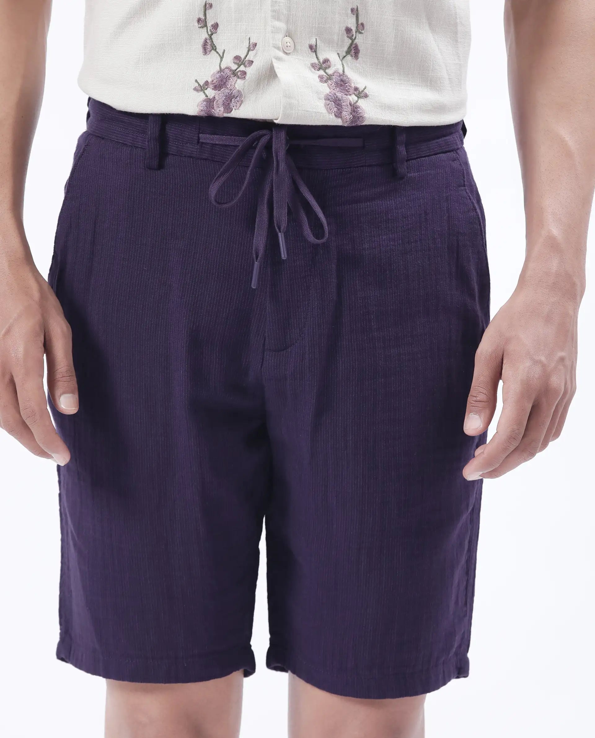 Rare Rabbit Men's Pinto-25 Purple Cotton Blend Plain Regular Fit Shorts