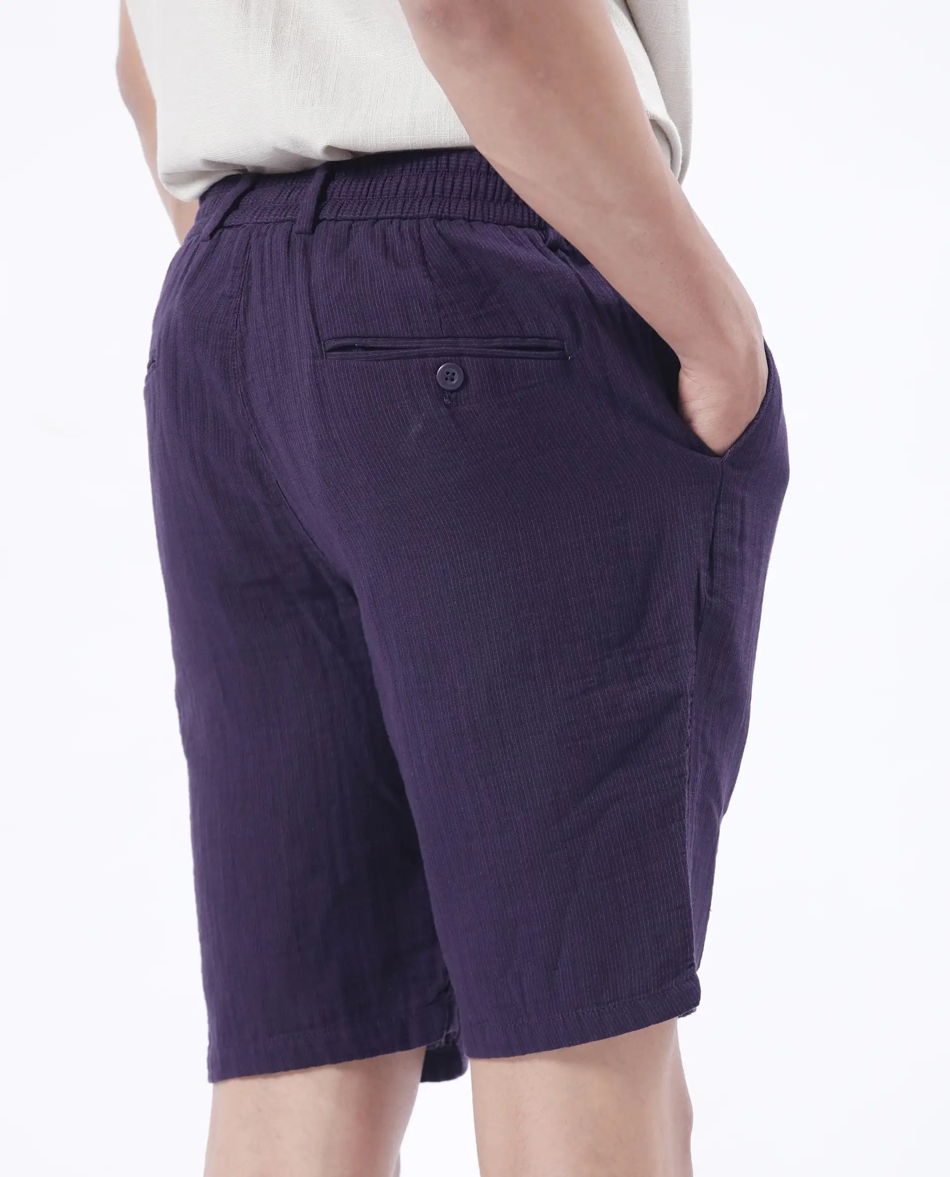 Rare Rabbit Men's Pinto-25 Purple Cotton Blend Plain Regular Fit Shorts