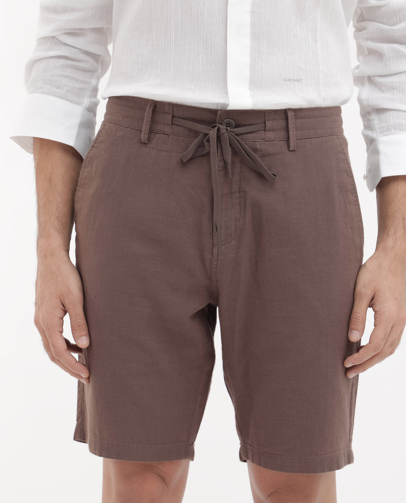 Rare Rabbit Men's Pinto Brown Cotton Fabric Knee Length Solid Shorts