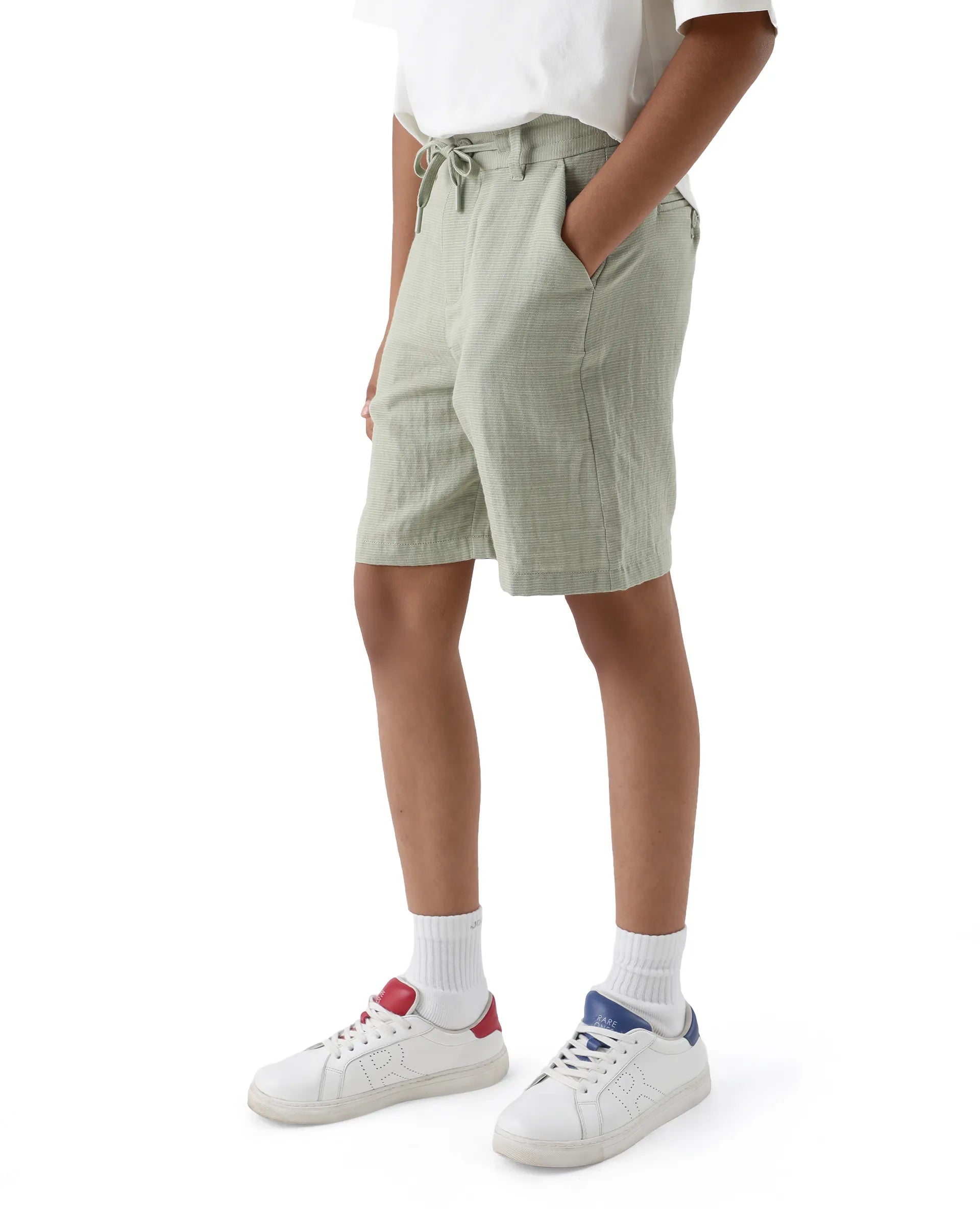 Rare Ones Kids Pinto-K Light Green Cotton Fabric Drawstring Closure Regular Fit Shorts