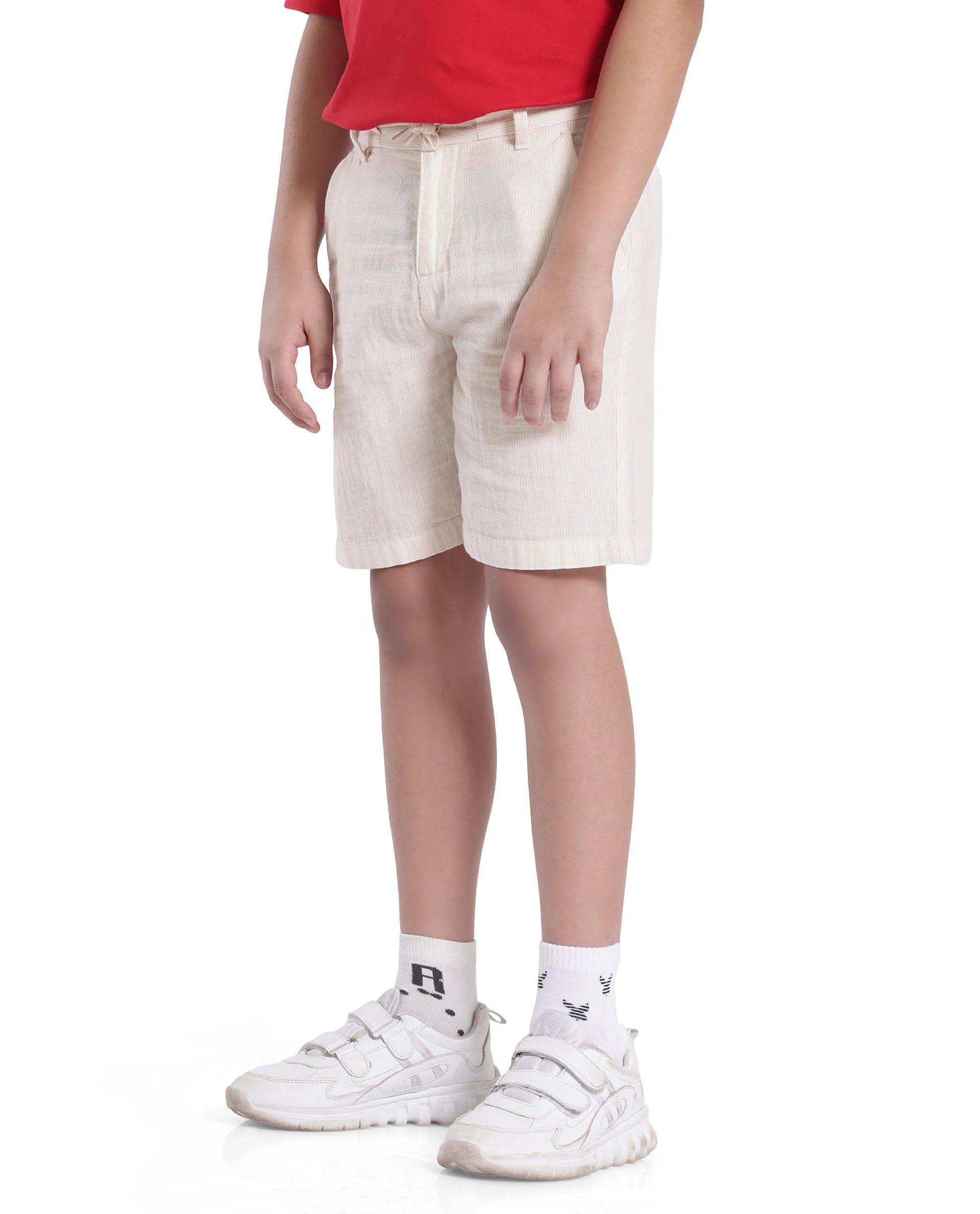 Rare Ones Kids Pinto-K Off White Cotton Solid Drawstring Closure Regular Fit Shorts