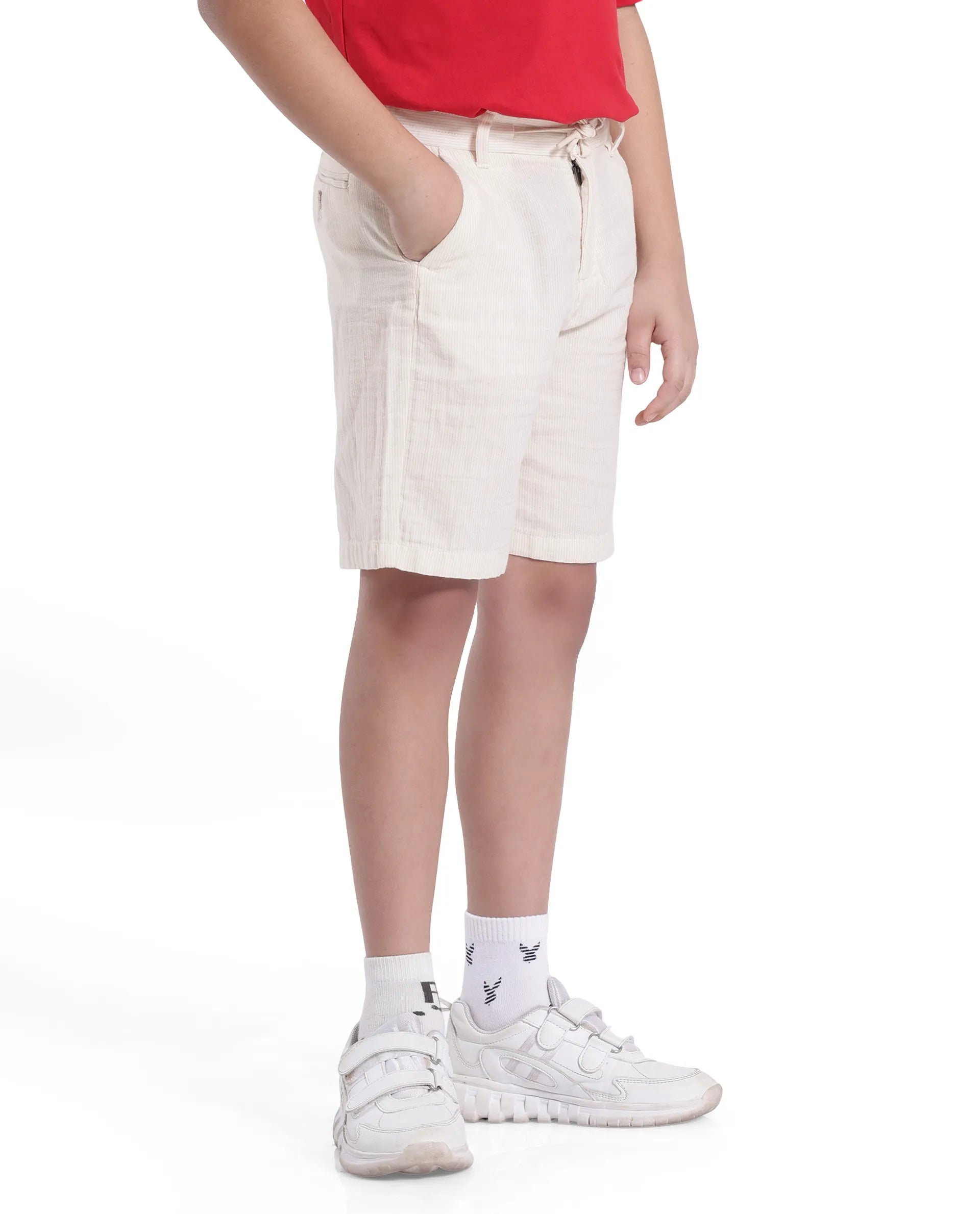 Rare Ones Kids Pinto-K Off White Cotton Solid Drawstring Closure Regular Fit Shorts
