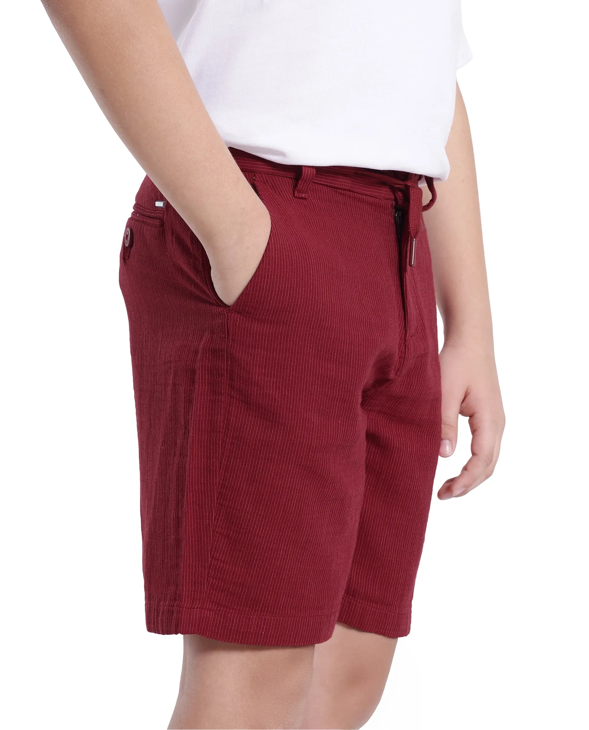 Rare Ones Kids Pinto-K Red Cotton Solid Drawstring Closure Regular Fit Shorts