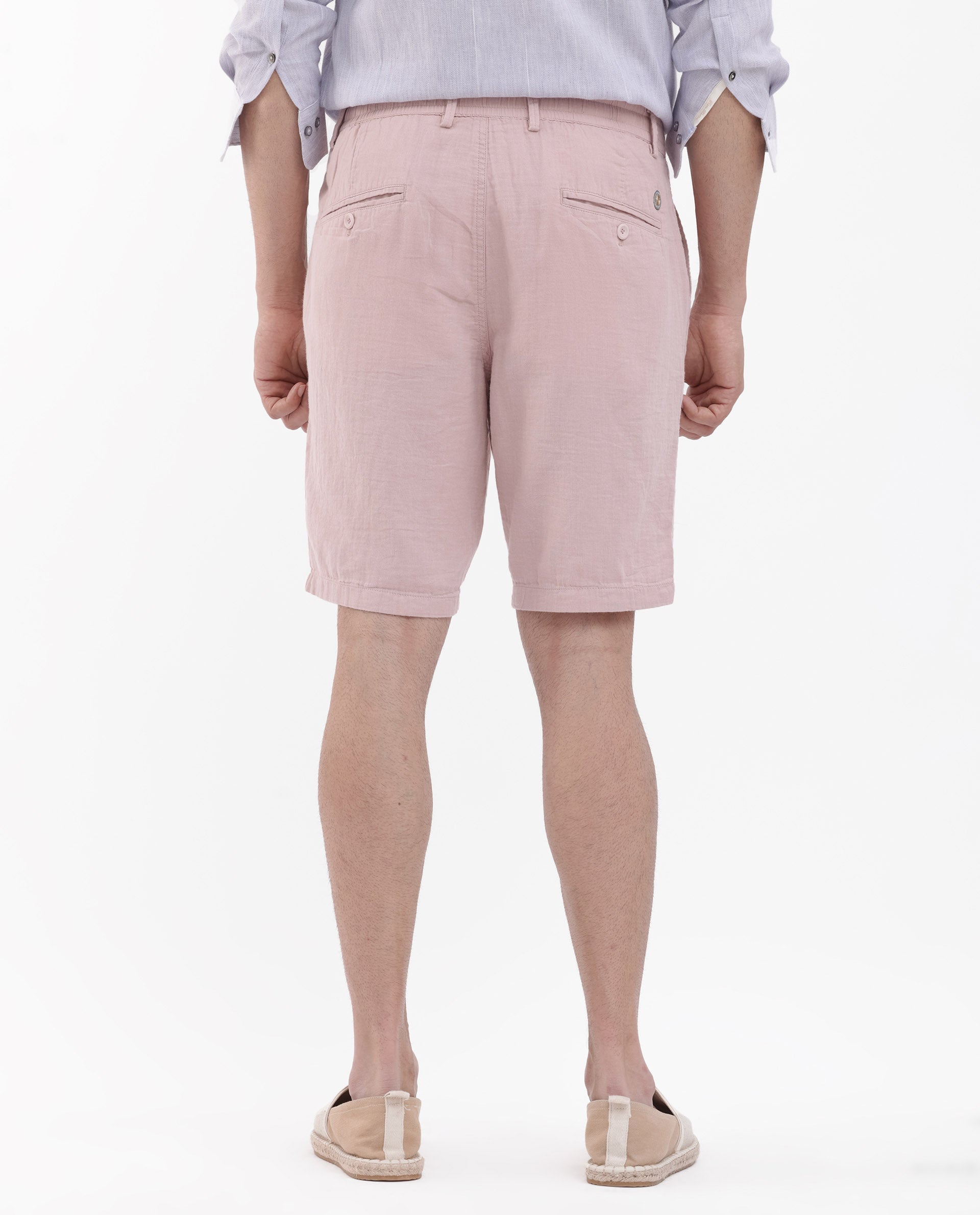 Rare Rabbit Men's Pinto Light Pink Cotton Fabric Drawstring Mid Rise Shorts