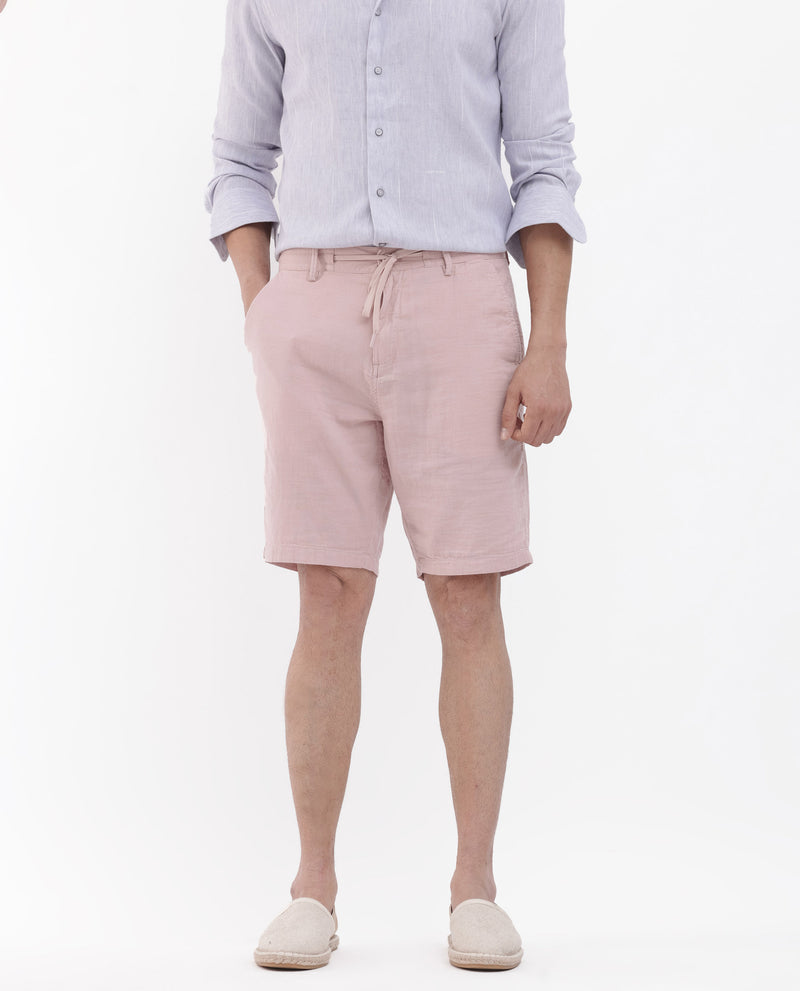 Rare Rabbit Men'S Pinto Light Pink Cotton Fabric Drawstring Mid Rise Shorts