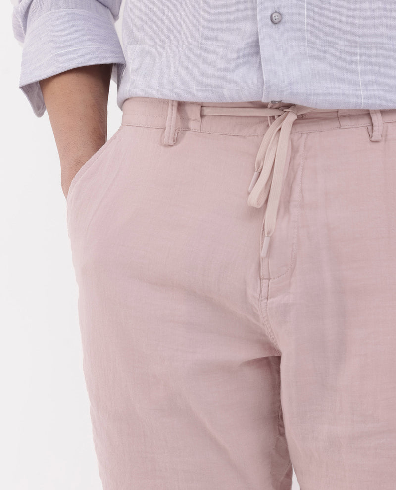 Rare Rabbit Men'S Pinto Light Pink Cotton Fabric Drawstring Mid Rise Shorts