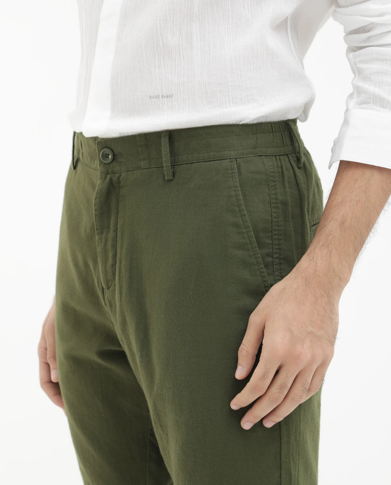 Rare Rabbit Men's Pinto Olive Cotton Fabric Knee Length Solid Shorts