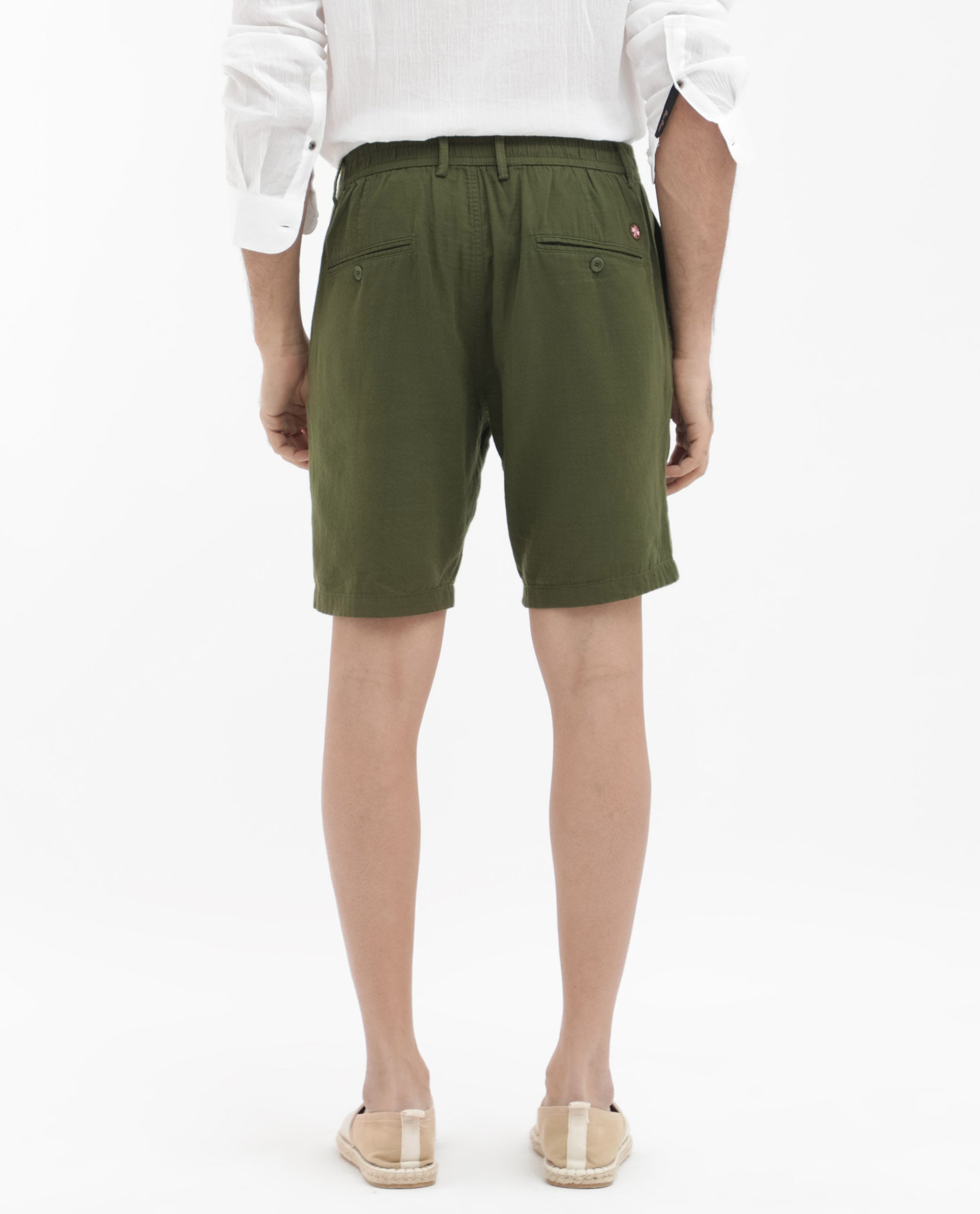 Rare Rabbit Men's Pinto Olive Cotton Fabric Knee Length Solid Shorts