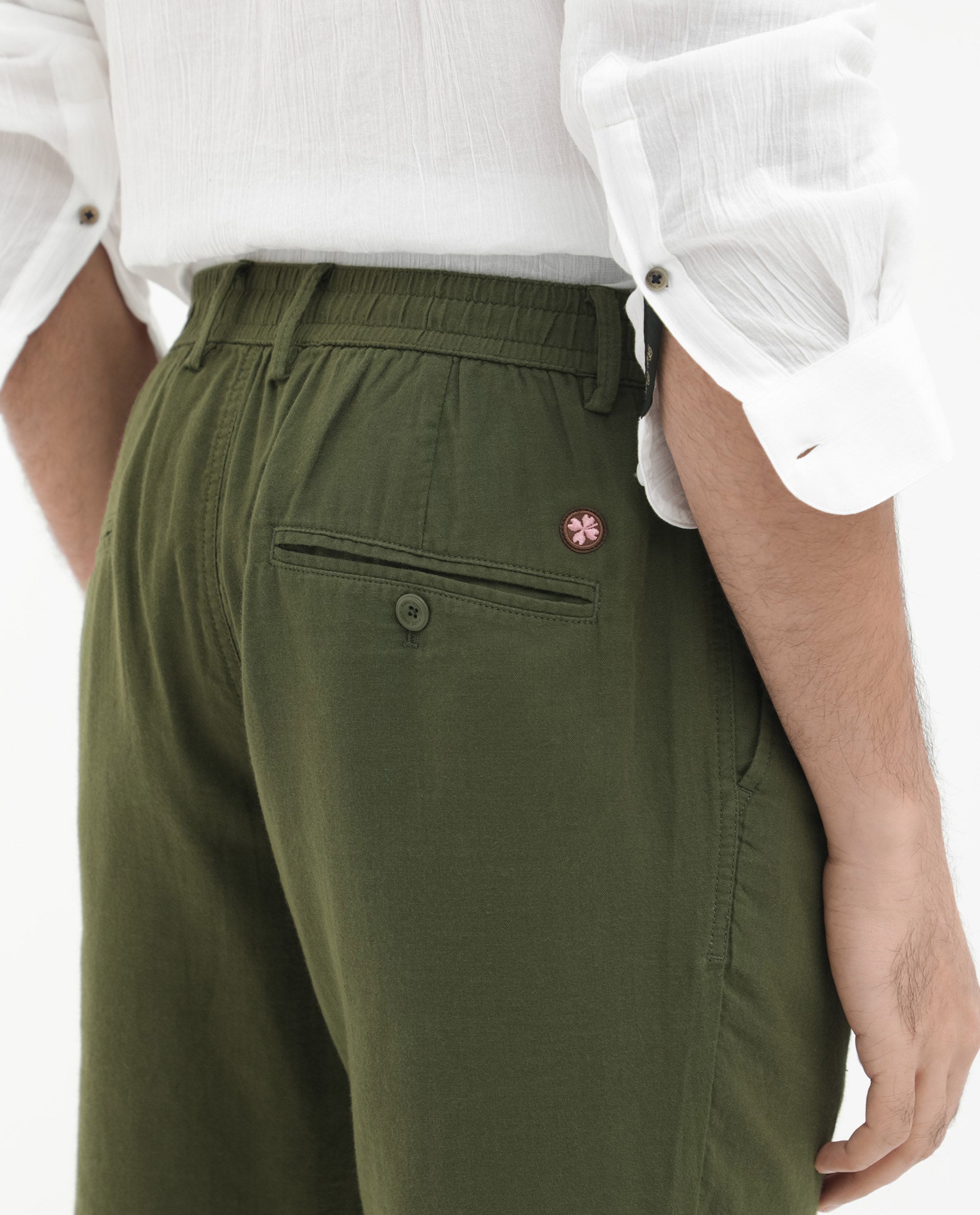 Rare Rabbit Men's Pinto Olive Cotton Fabric Knee Length Solid Shorts