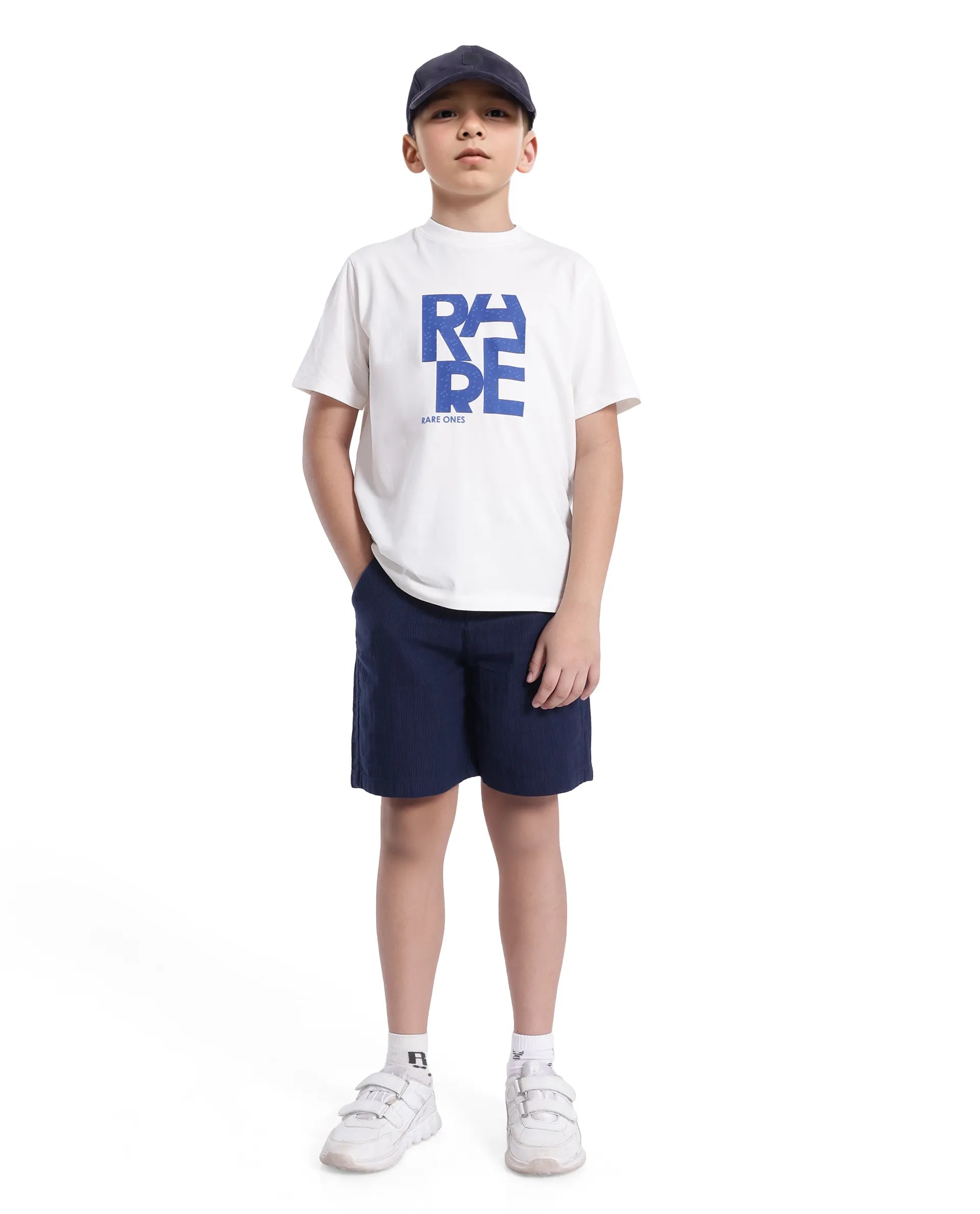 Rare Ones Kids Pinto-K Navy Cotton Solid Drawstring Closure Regular Fit Shorts