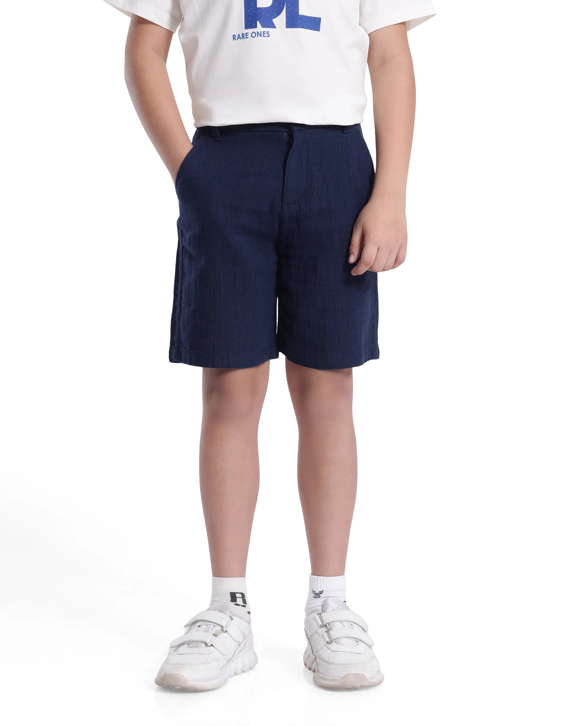 Rare Ones Kids Pinto-K Navy Cotton Solid Drawstring Closure Regular Fit Shorts