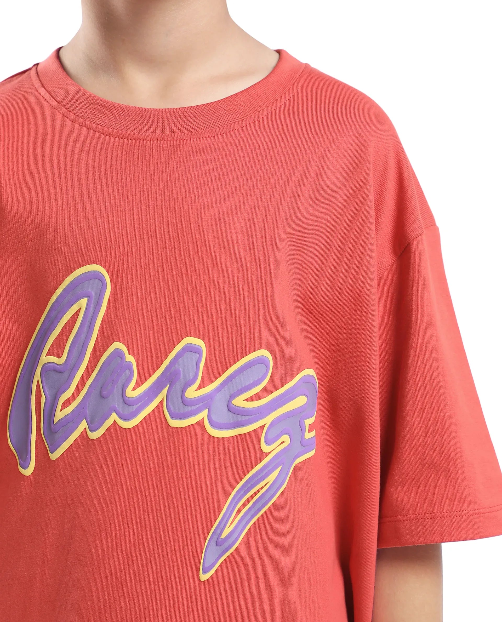 Rare Ones Kids Pixa Dusky Red Cotton Graphic Print Slip-On Oversized Fit T-Shirt