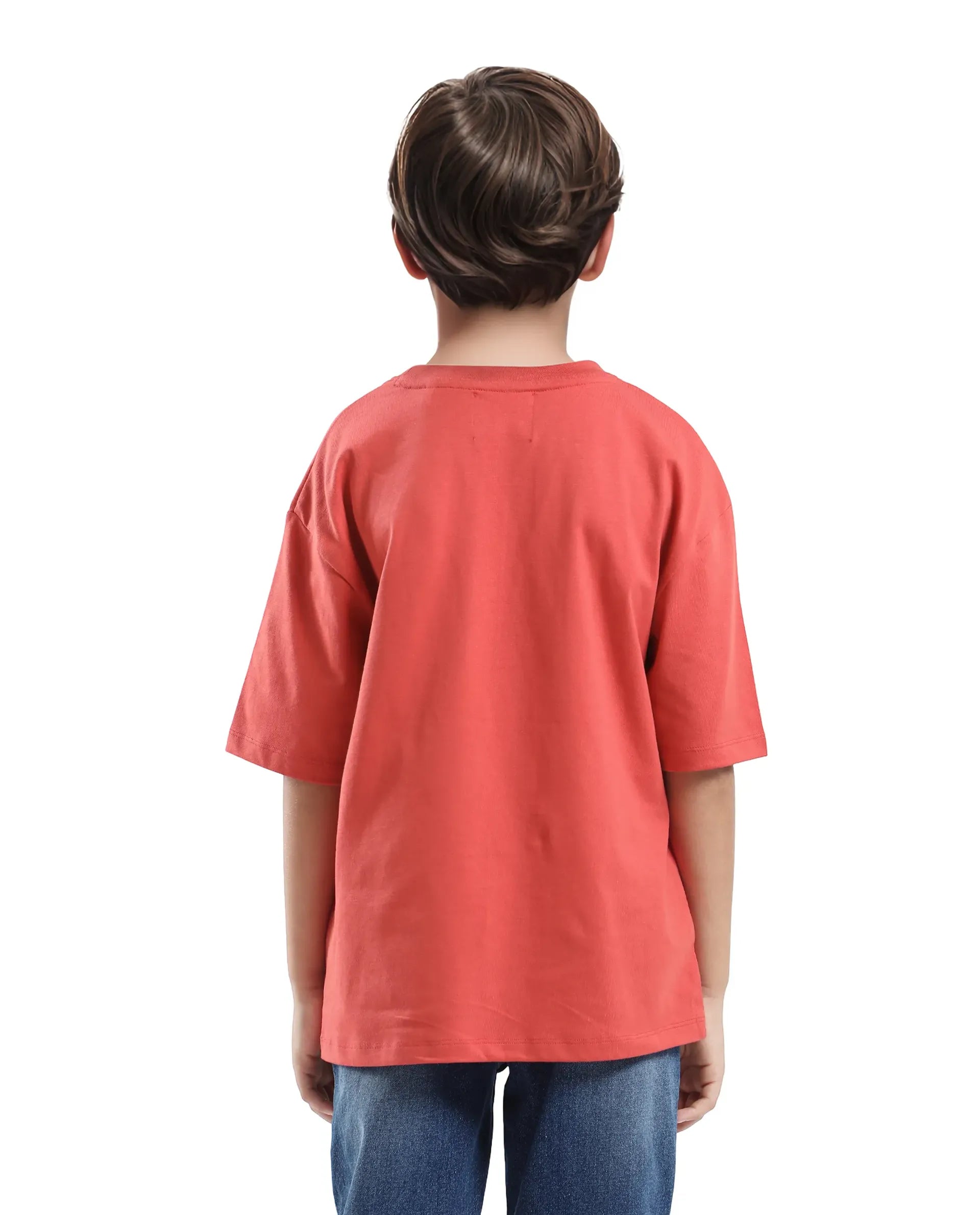 Rare Ones Kids Pixa Dusky Red Cotton Graphic Print Slip-On Oversized Fit T-Shirt
