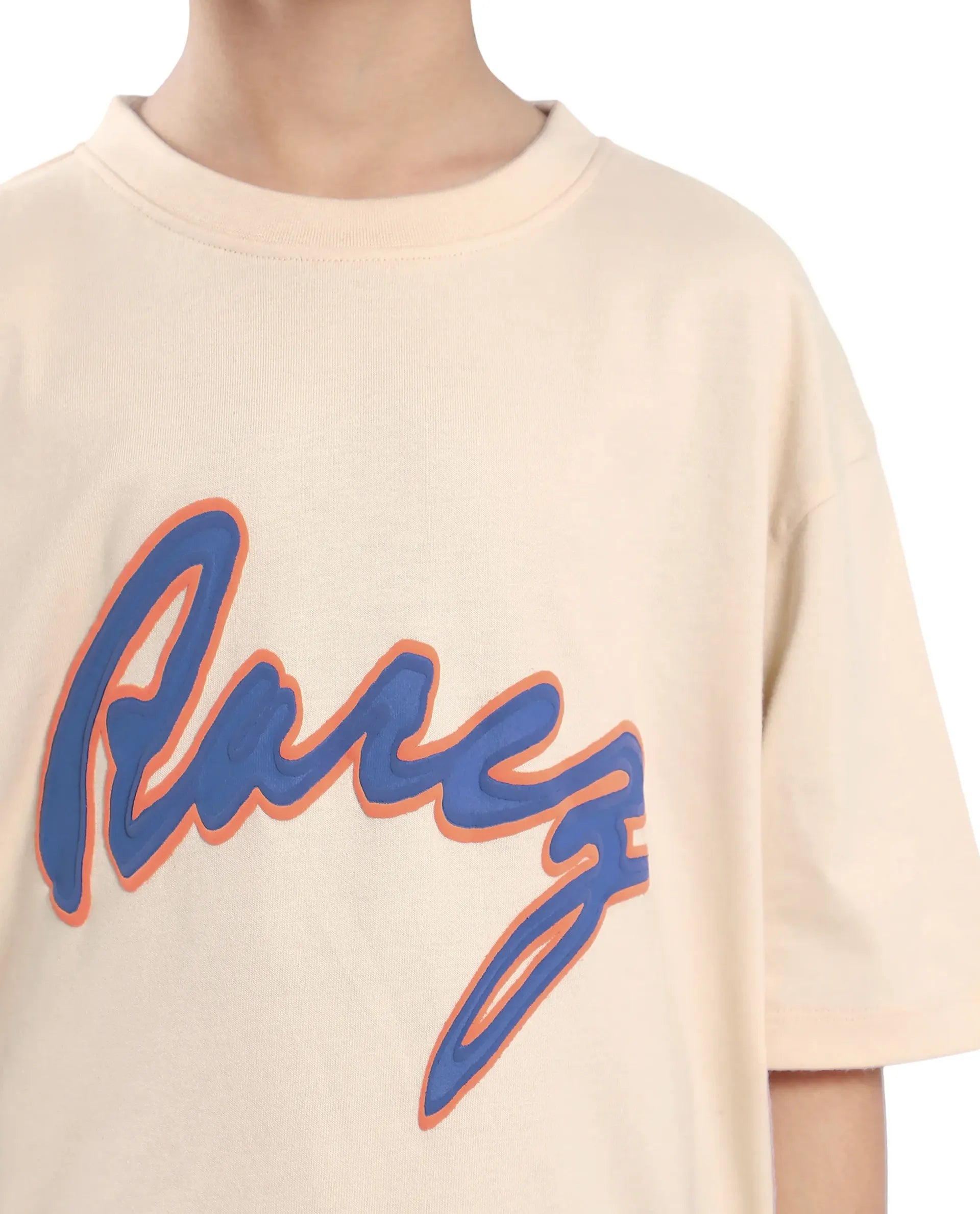 Rare Ones Kids Pixa Light Beige Cotton Graphic Print Slip-On Oversized Fit T-Shirt