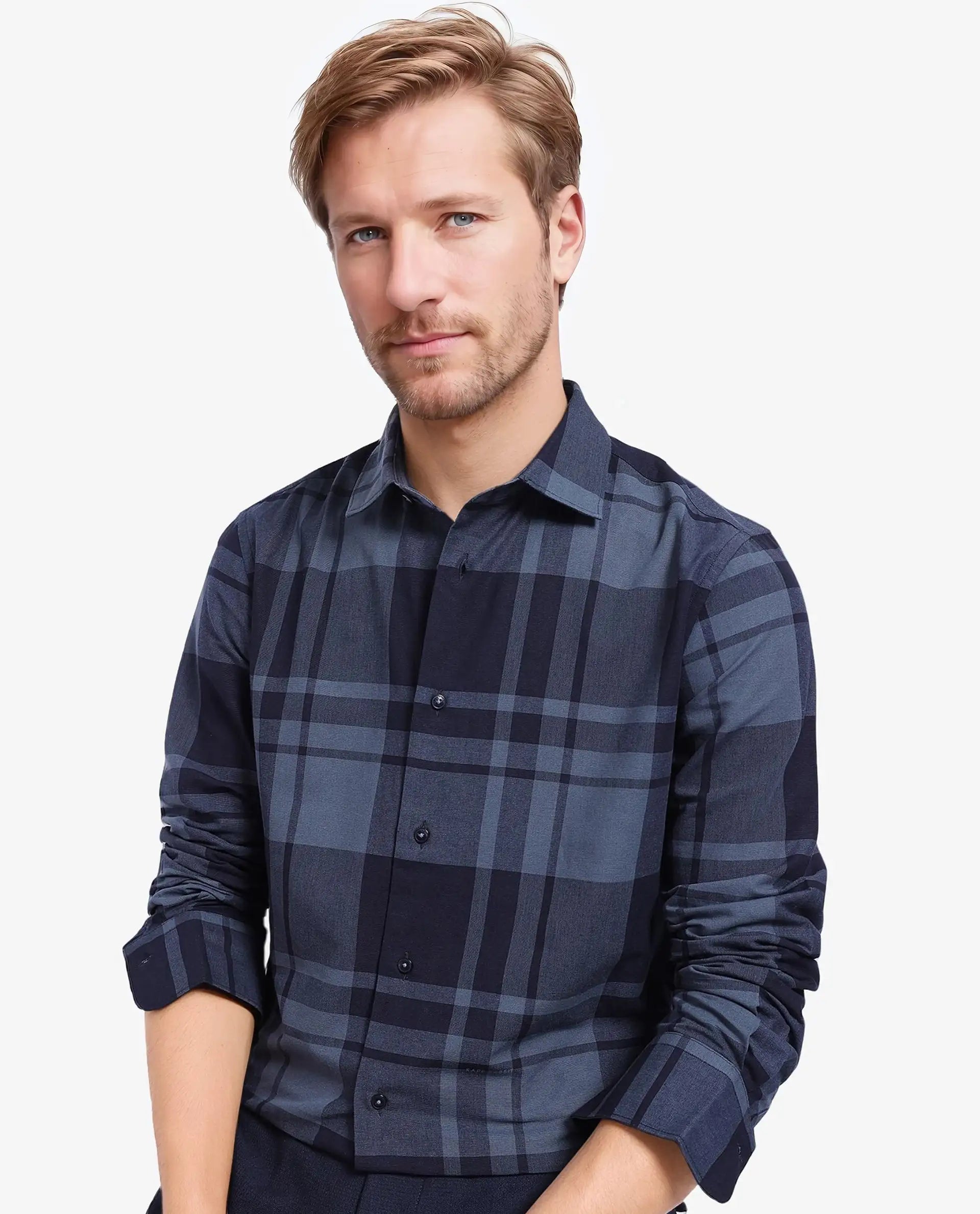 Rare Rabbit Men Planos Dark Grey Cotton Fabric Full Sleeve Regular Fit Checks Shirt