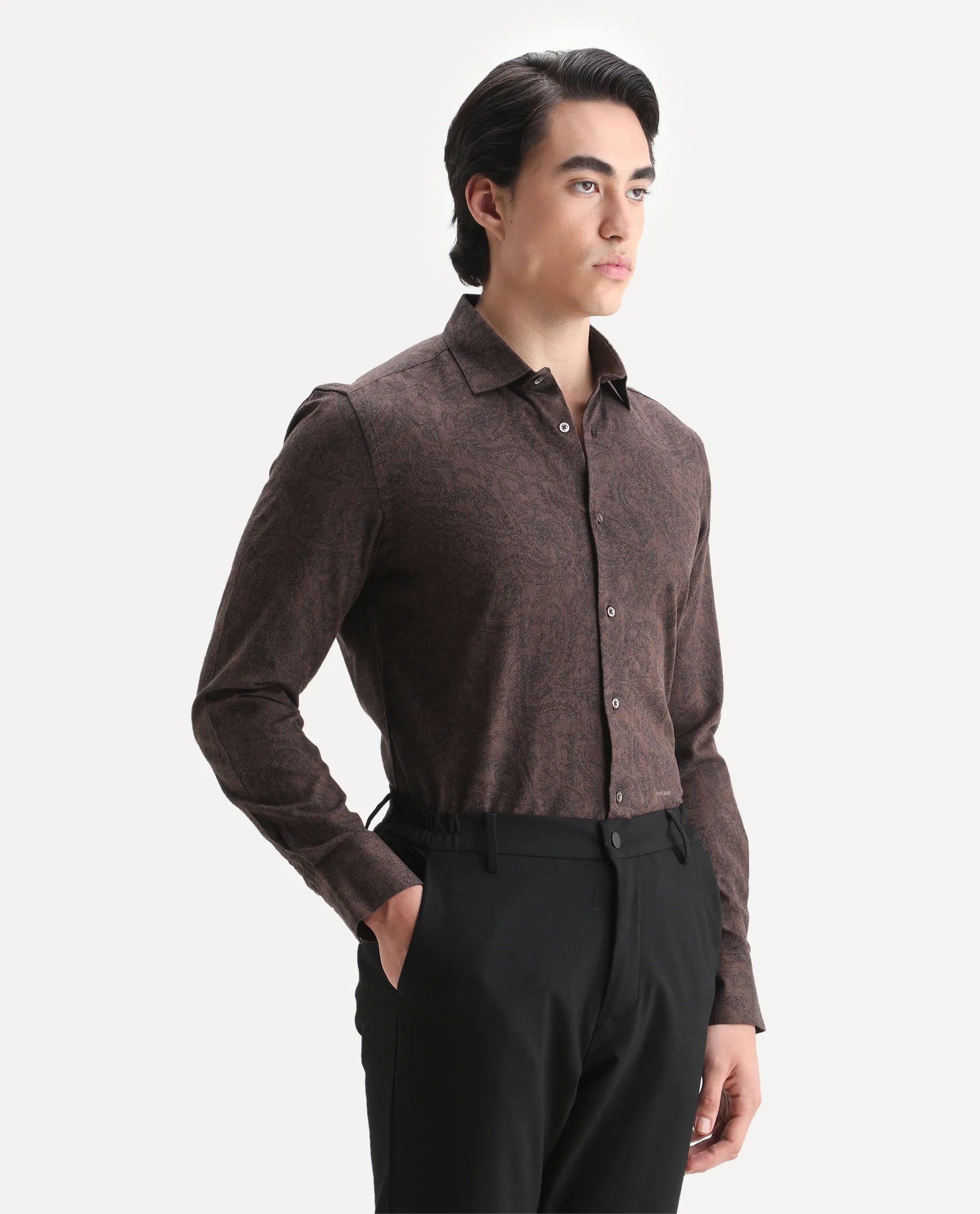 Rare Rabbit Men's Platim Rust Cotton Paisley Print Regular Fit Full Sleeve Collared Shirt